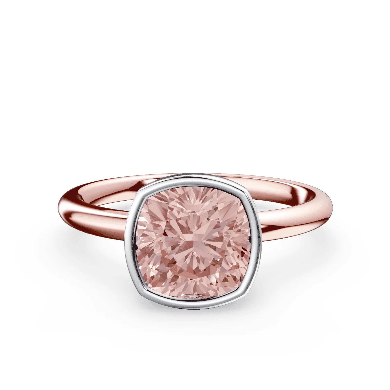 Cushion Cut Bezel Pink Diamond Ring