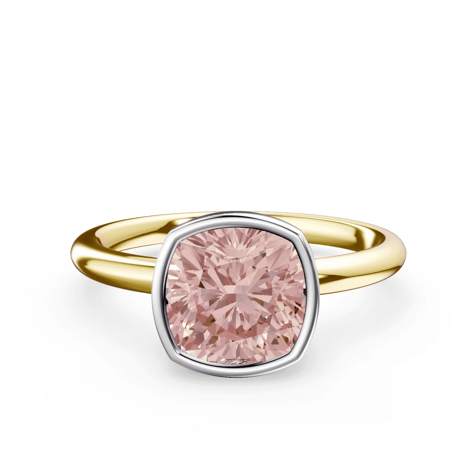 Cushion Cut Bezel Pink Diamond Ring