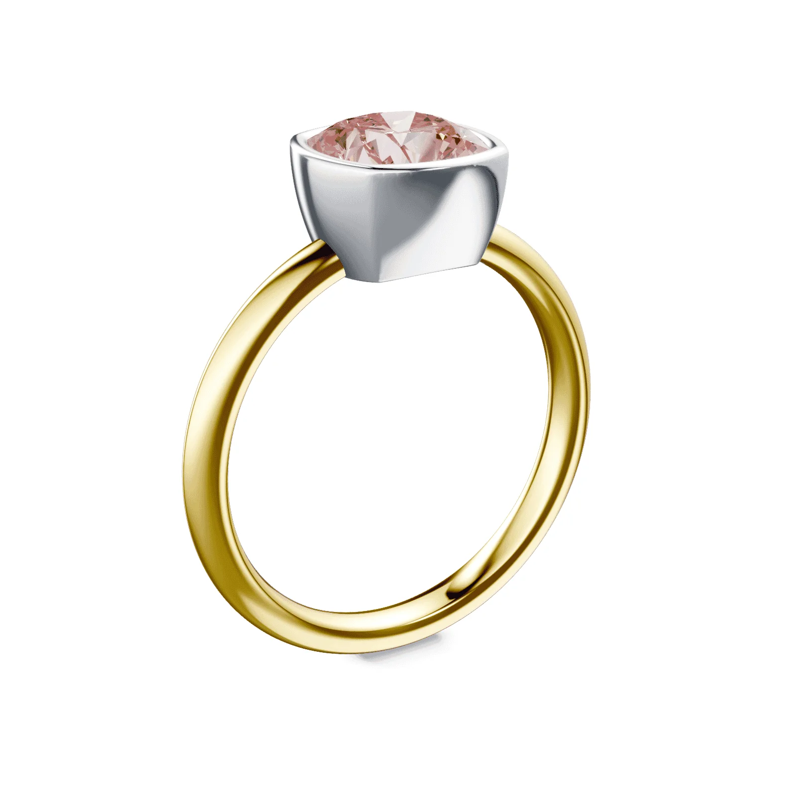 Cushion Cut Bezel Pink Diamond Ring - Image 2