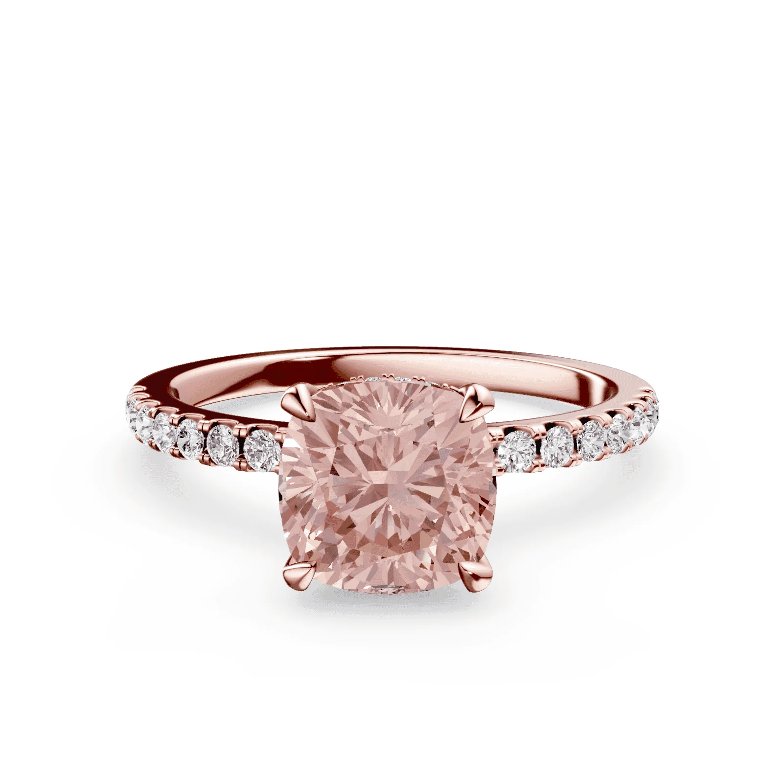 Cushion Cut Pink Diamond Pave Ring
