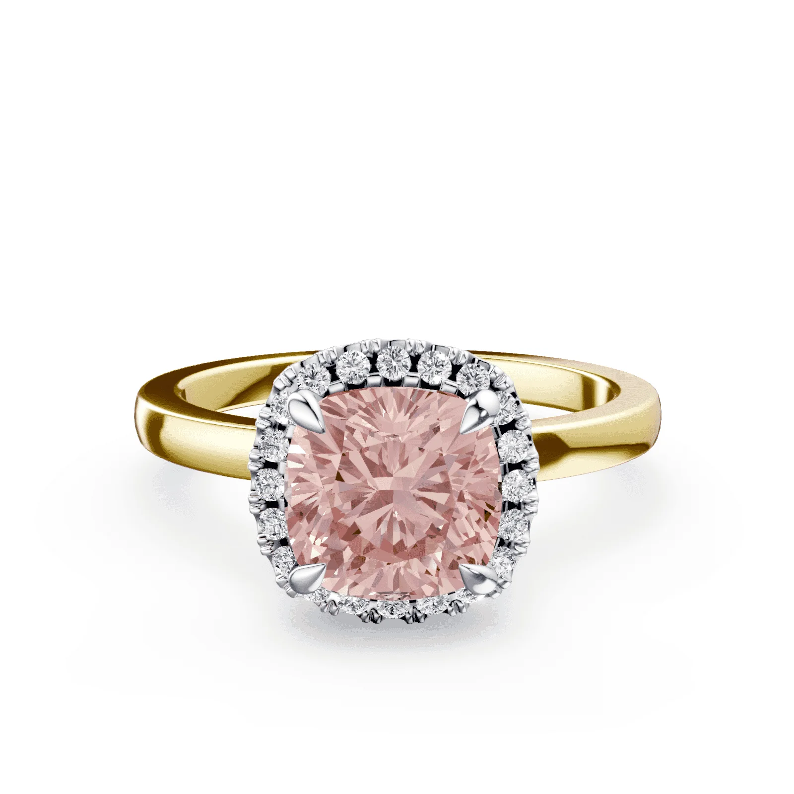 Cushion Cut Halo Pink Diamond Ring