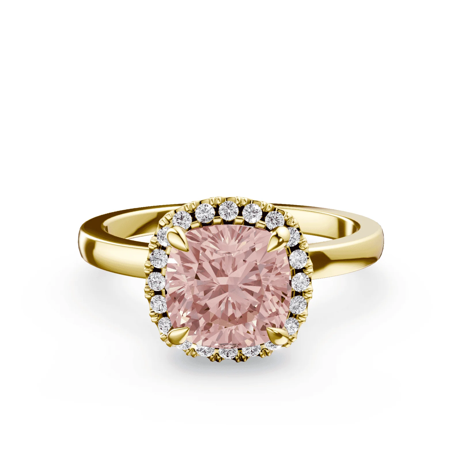 Cushion Cut Halo Pink Diamond Ring