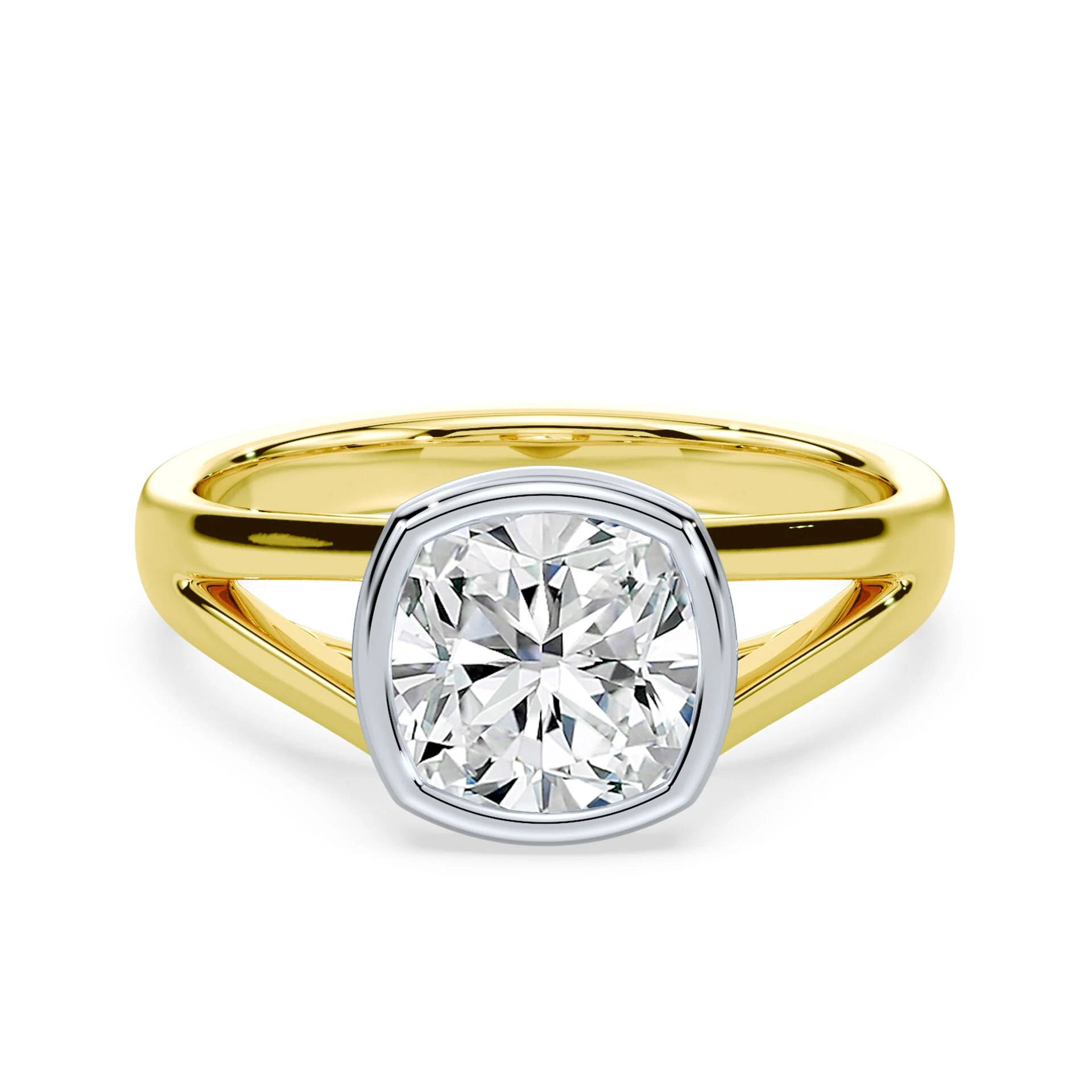 Cushion Cut Split Cathedral Bezel Ring