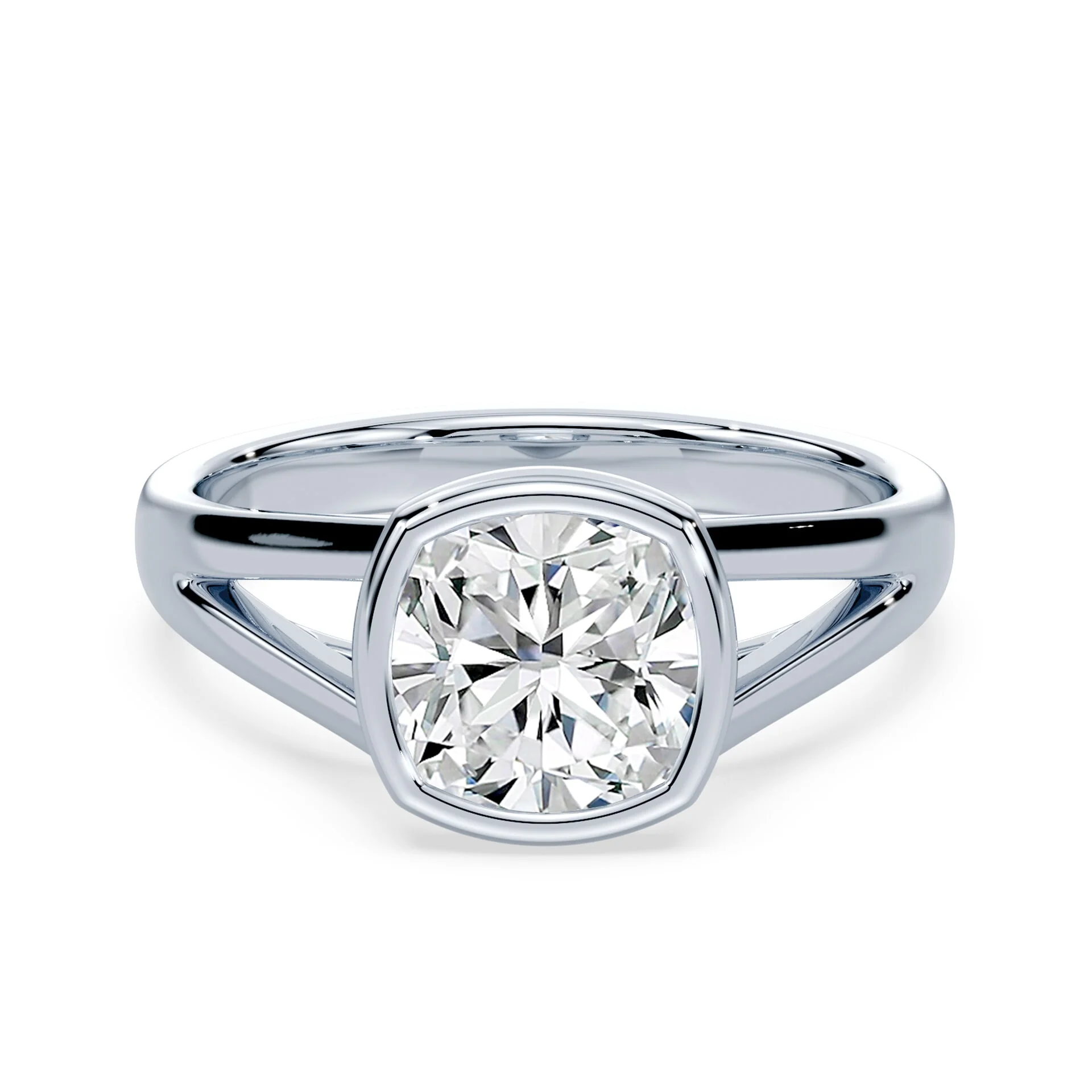 Cushion Cut Split Cathedral Bezel Ring