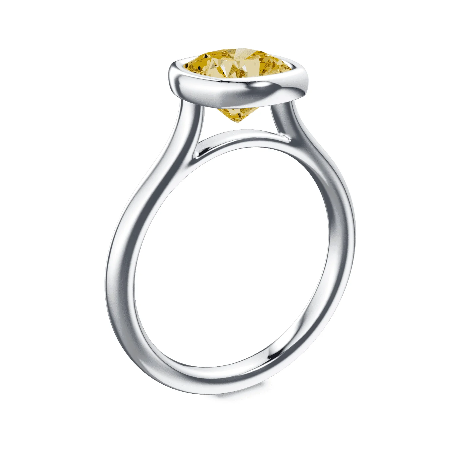 Cushion Cut Cathedral Bezel Yellow Diamond Ring - Image 2