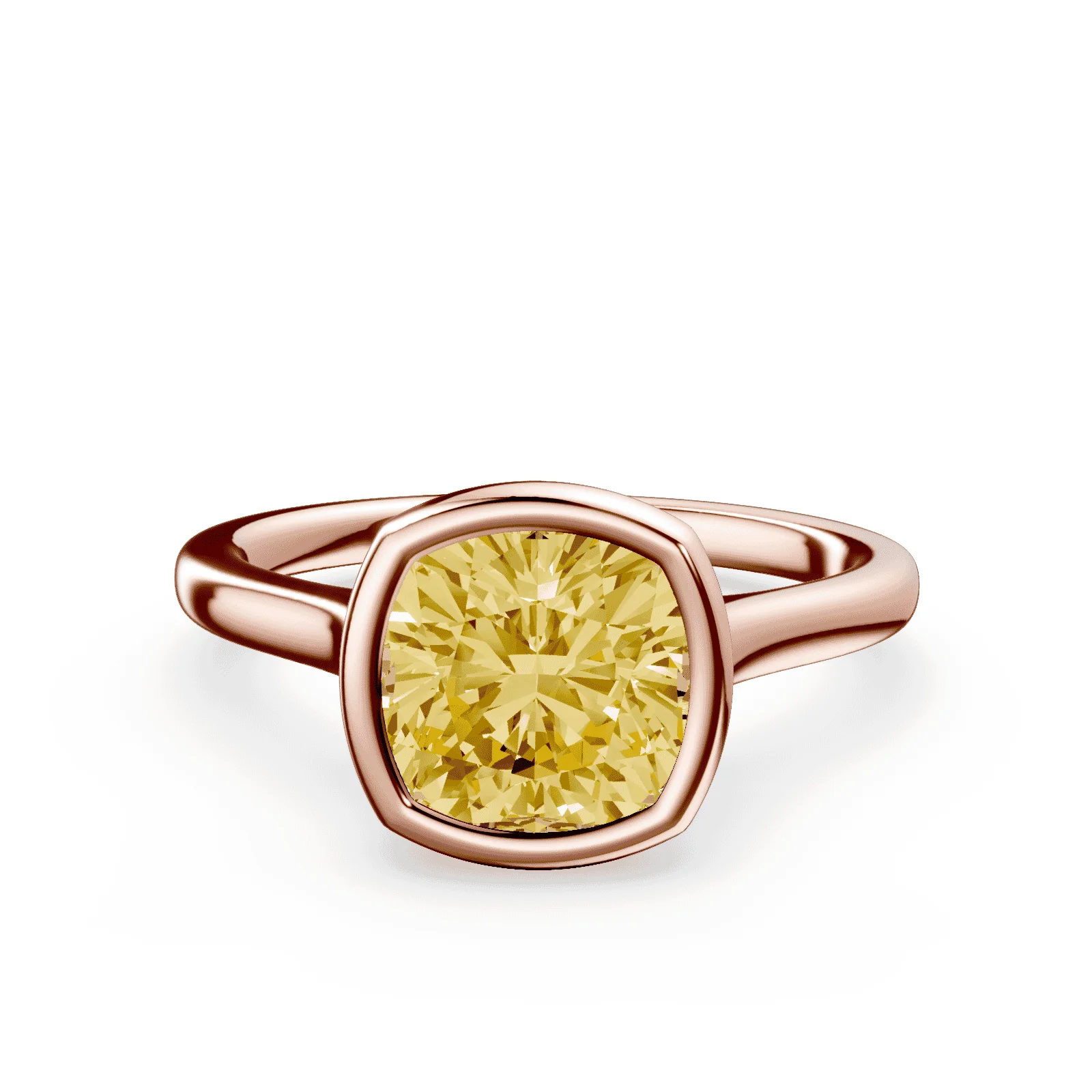 Cushion Cut Cathedral Bezel Yellow Diamond Ring