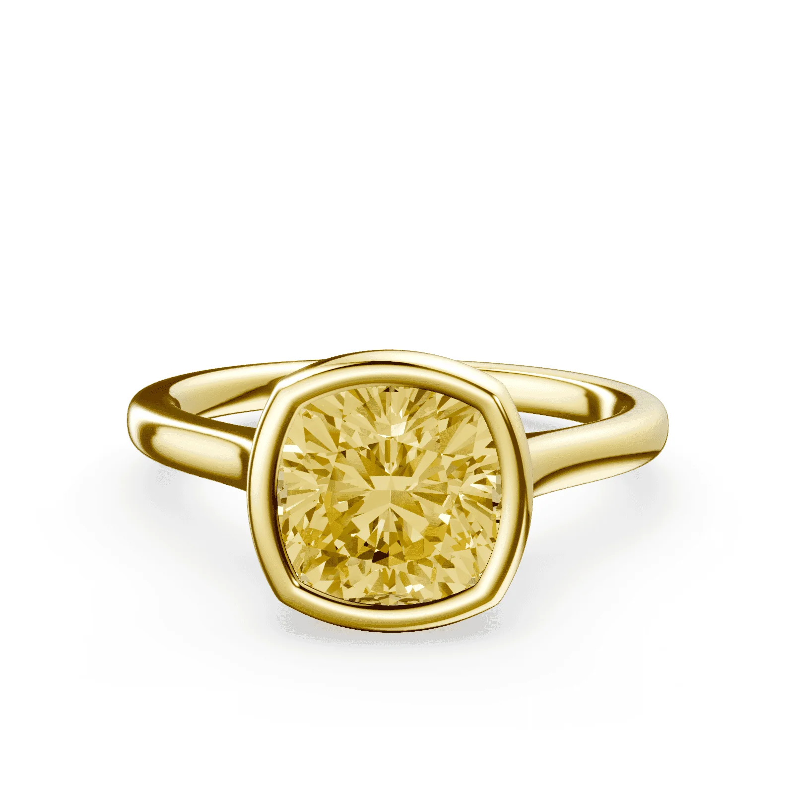 Cushion Cut Cathedral Bezel Yellow Diamond Ring