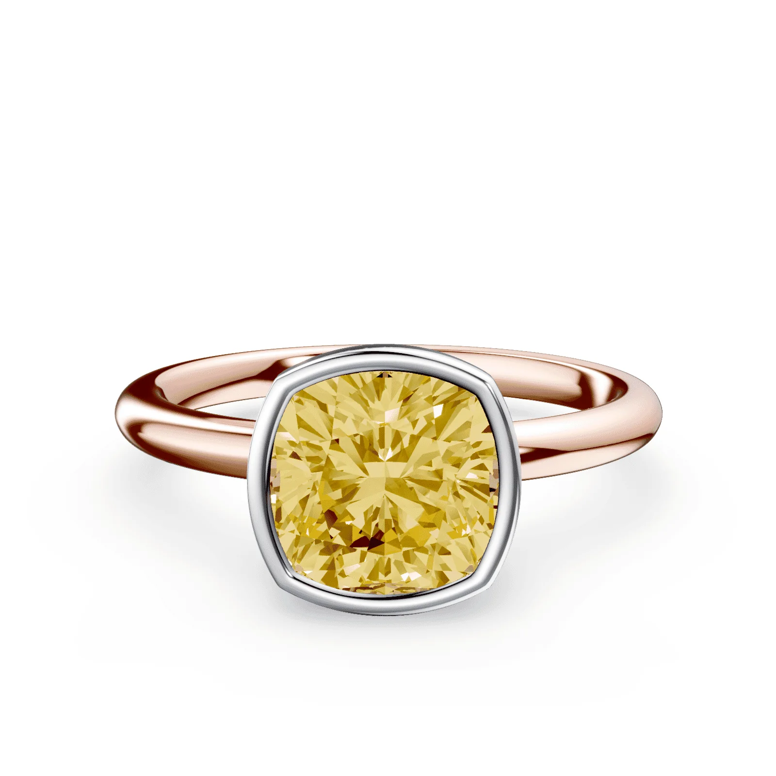 Cushion Cut Bezel Yellow Diamond Ring