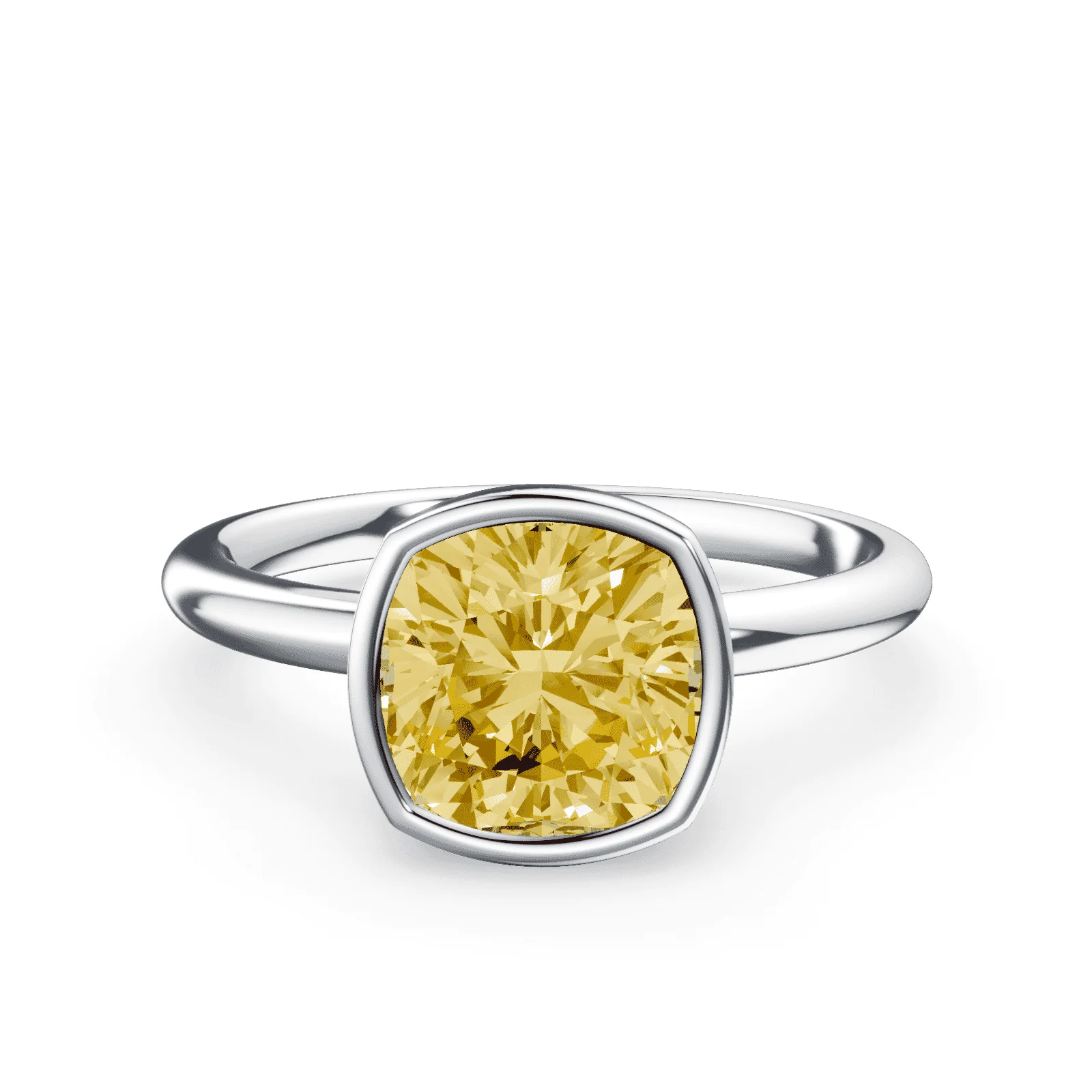 Cushion Cut Bezel Yellow Diamond Ring