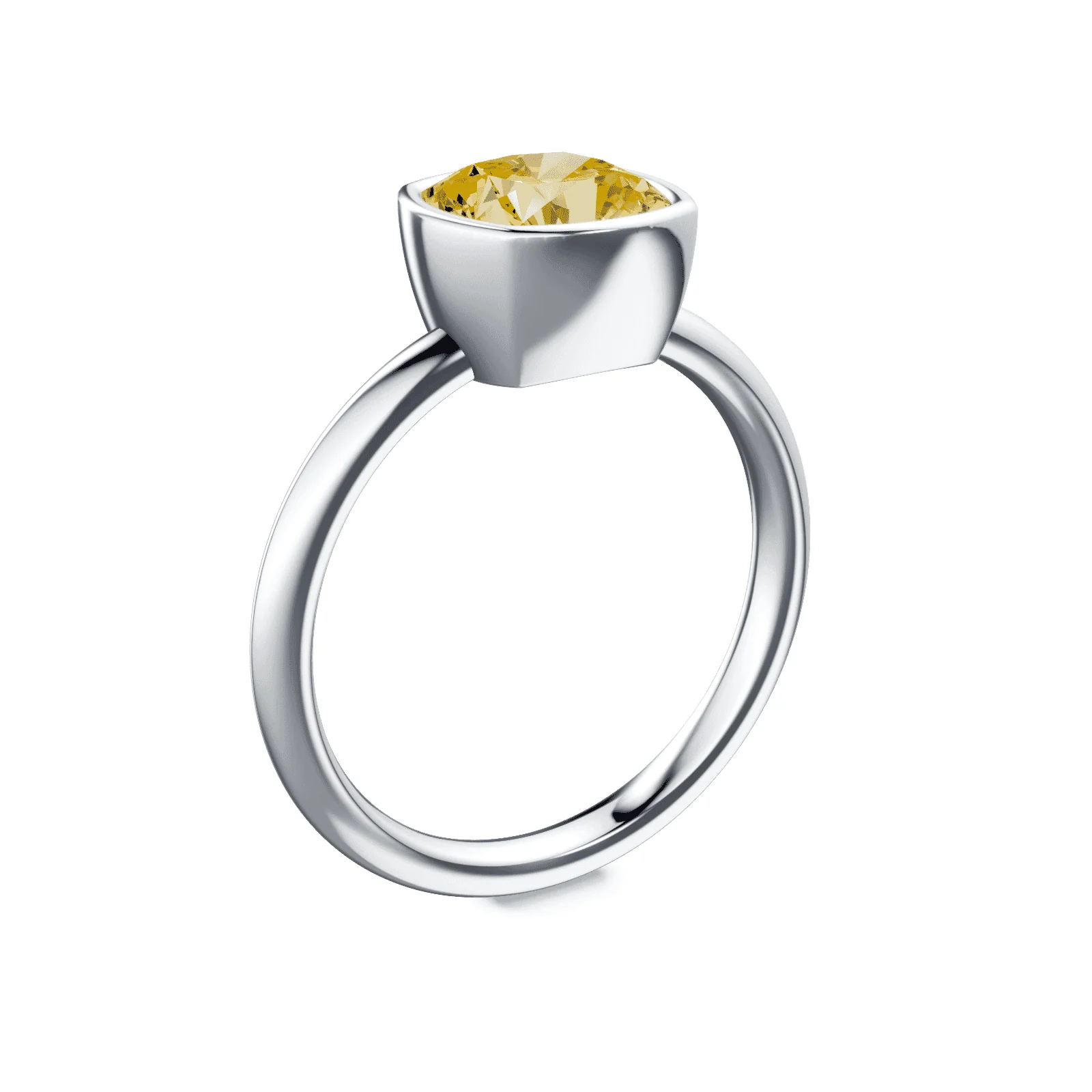 Cushion Cut Bezel Yellow Diamond Ring - Image 2