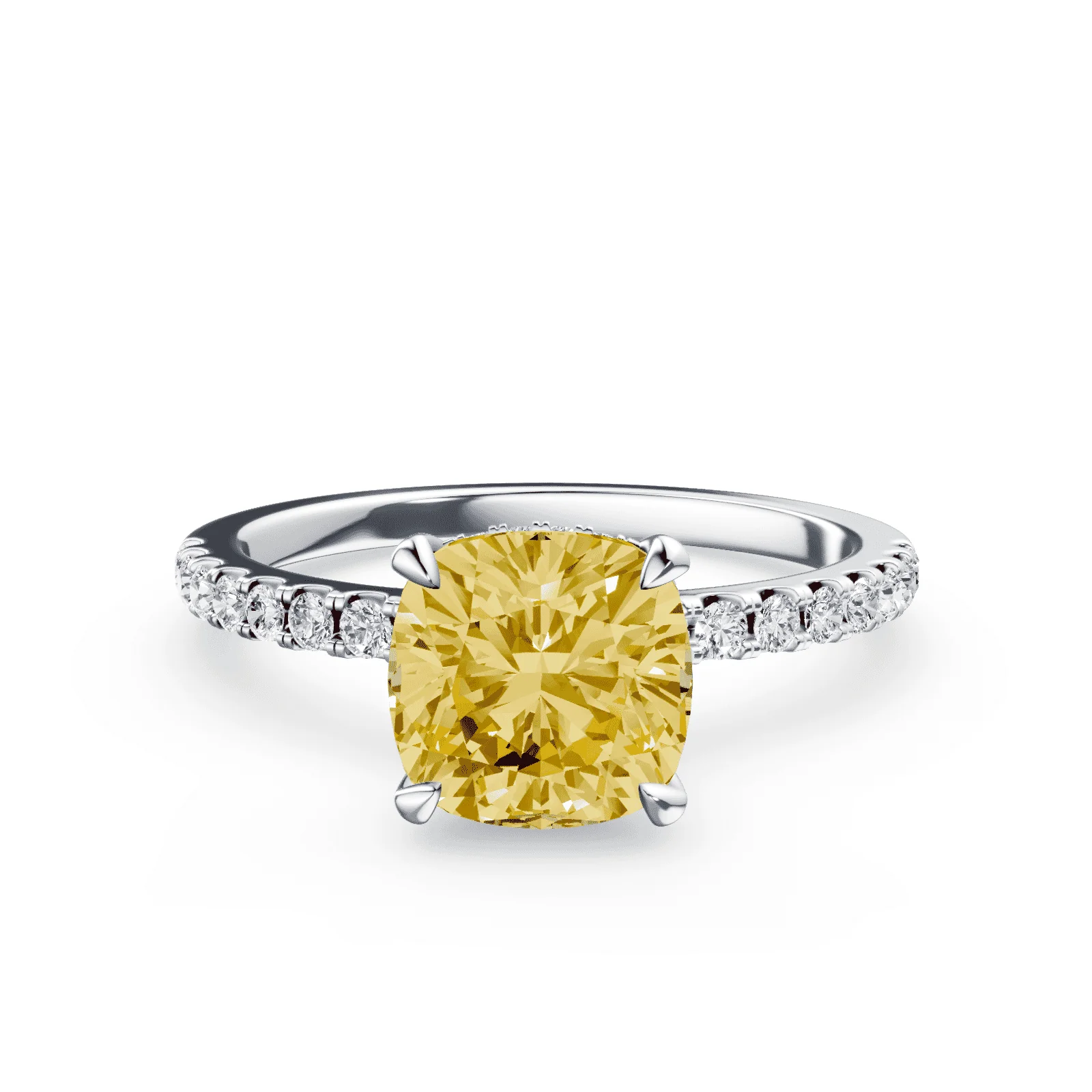 Cushion Cut Yellow Diamond Pave Ring