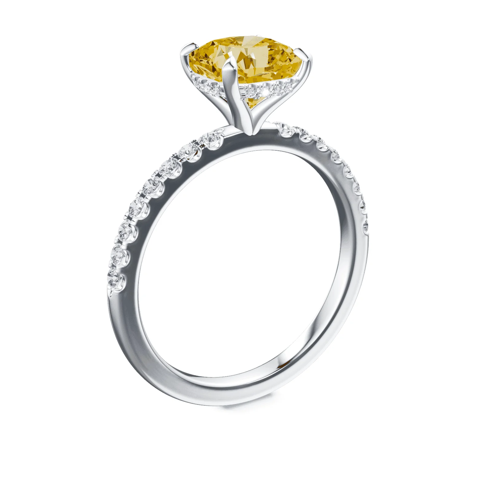 Cushion Cut Yellow Diamond Pave Ring - Image 2