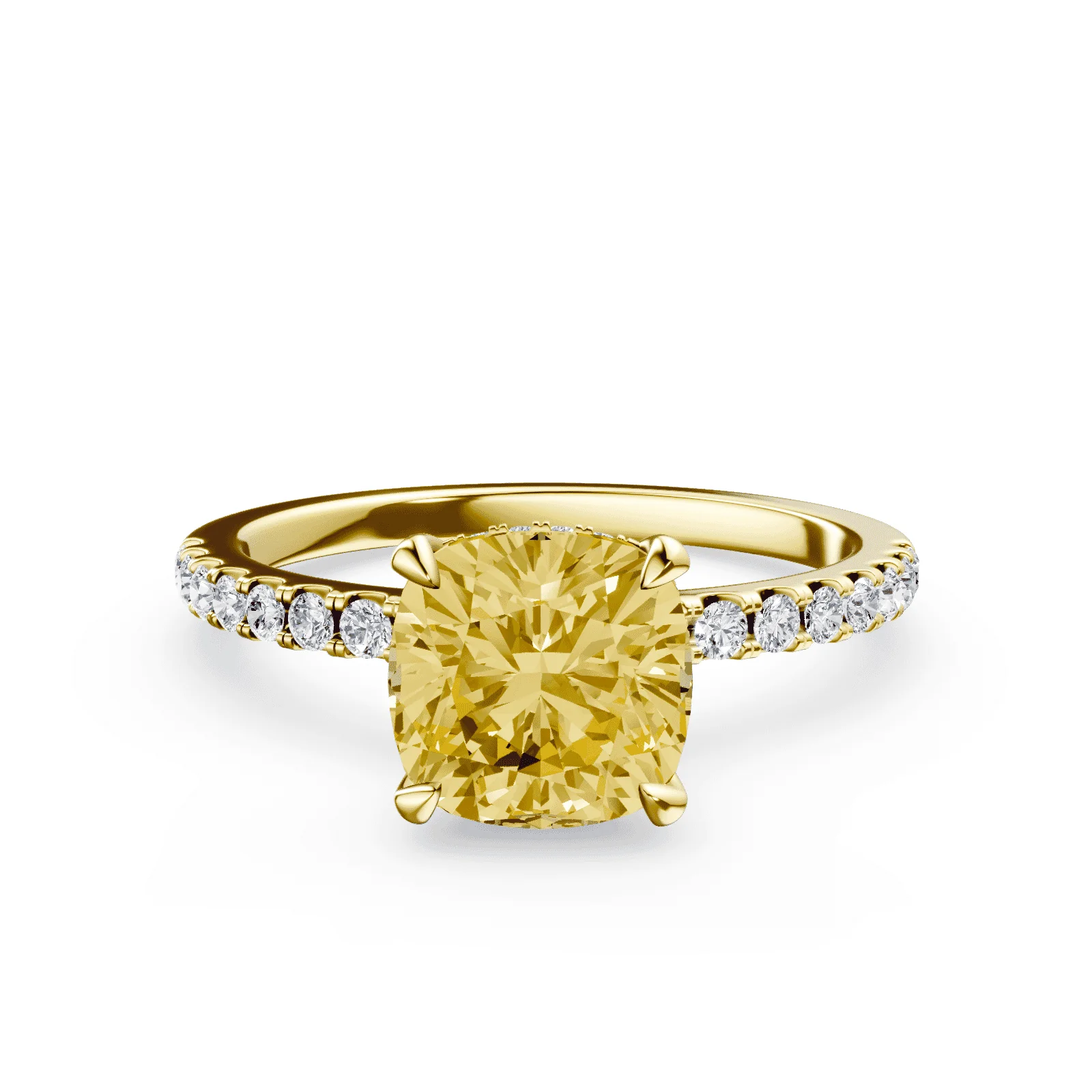 Cushion Cut Yellow Diamond Pave Ring