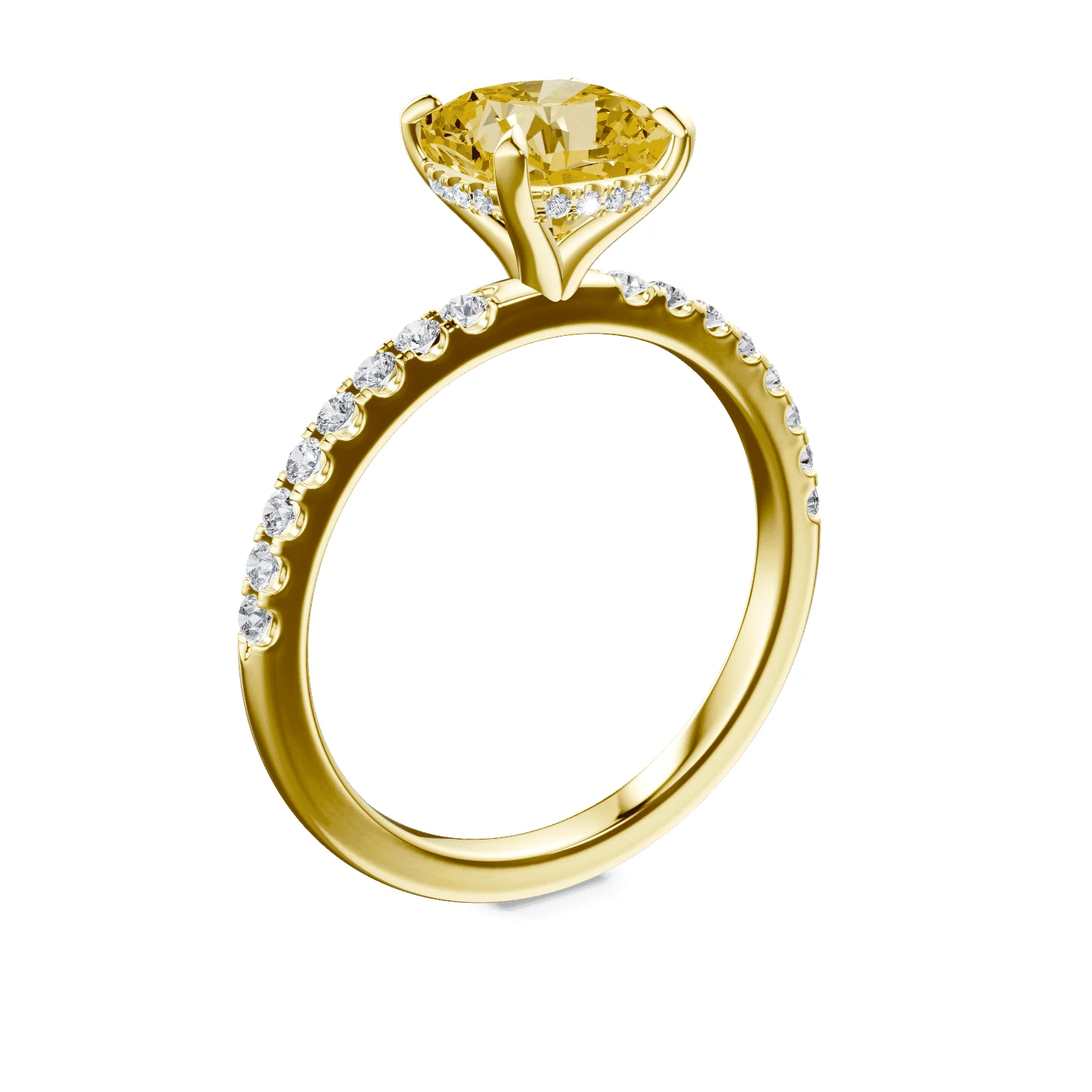 Cushion Cut Yellow Diamond Pave Ring - Image 2