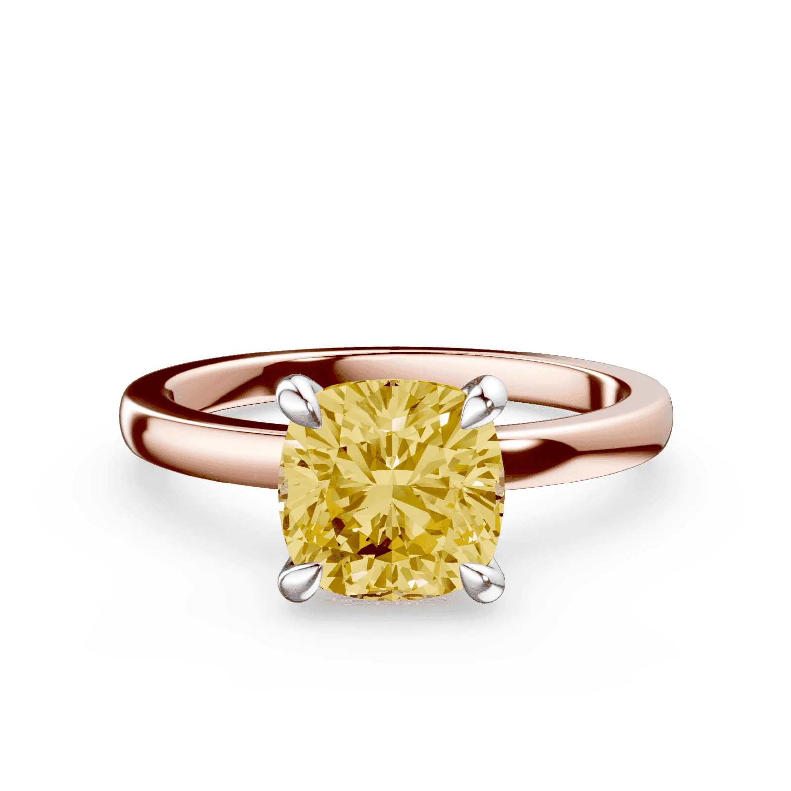 Cushion Cut Low Profile Yellow Diamond Ring