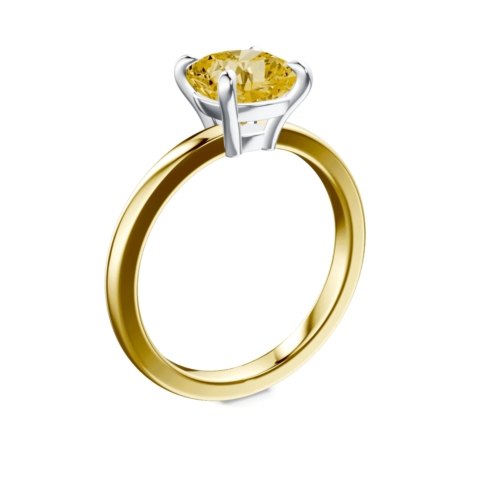 Cushion Cut Low Profile Yellow Diamond Ring - Image 2