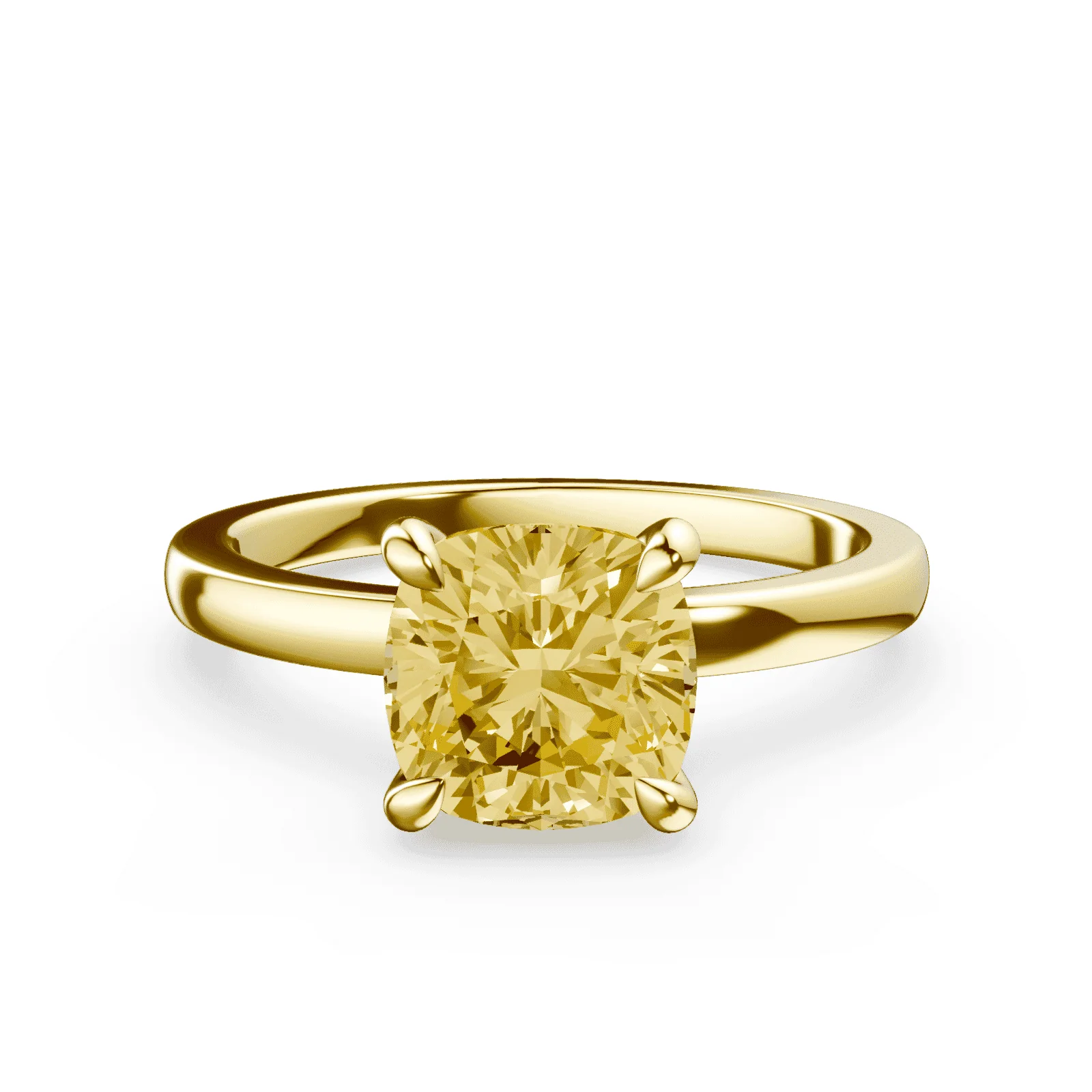 Cushion Cut Low Profile Yellow Diamond Ring