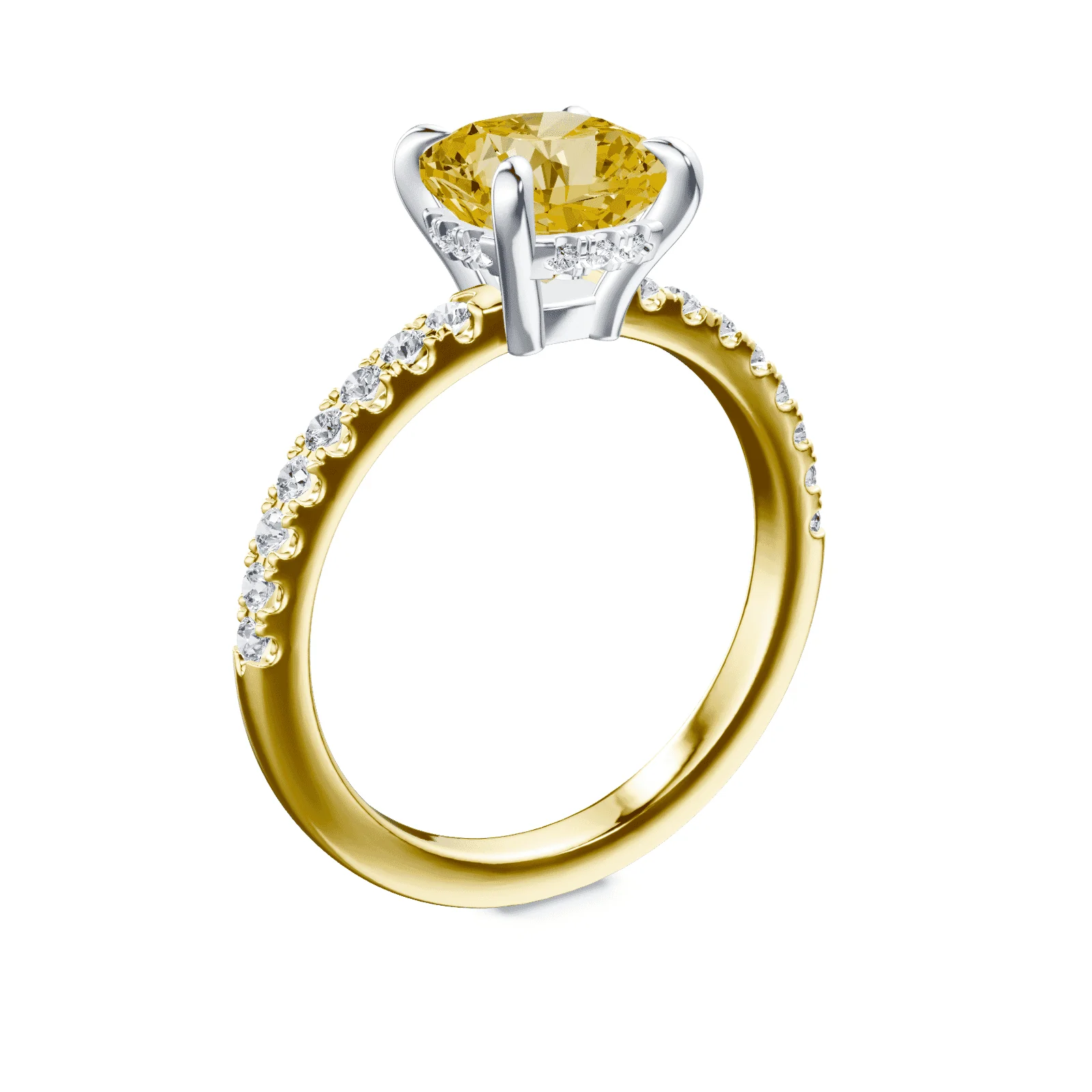 Cushion Cut Low Profile Yellow Pave Ring - Image 2