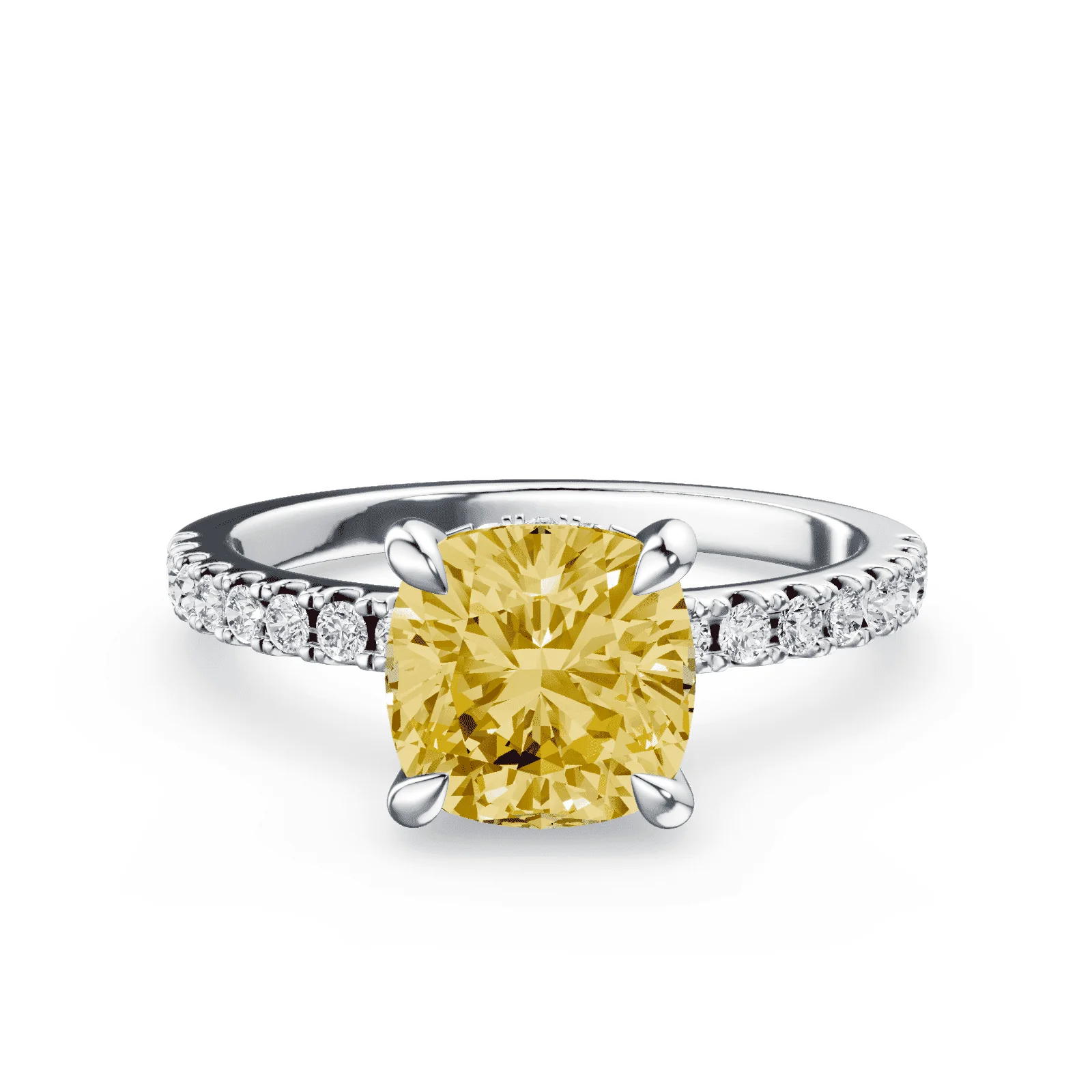 Cushion Cut Low Profile Yellow Pave Ring