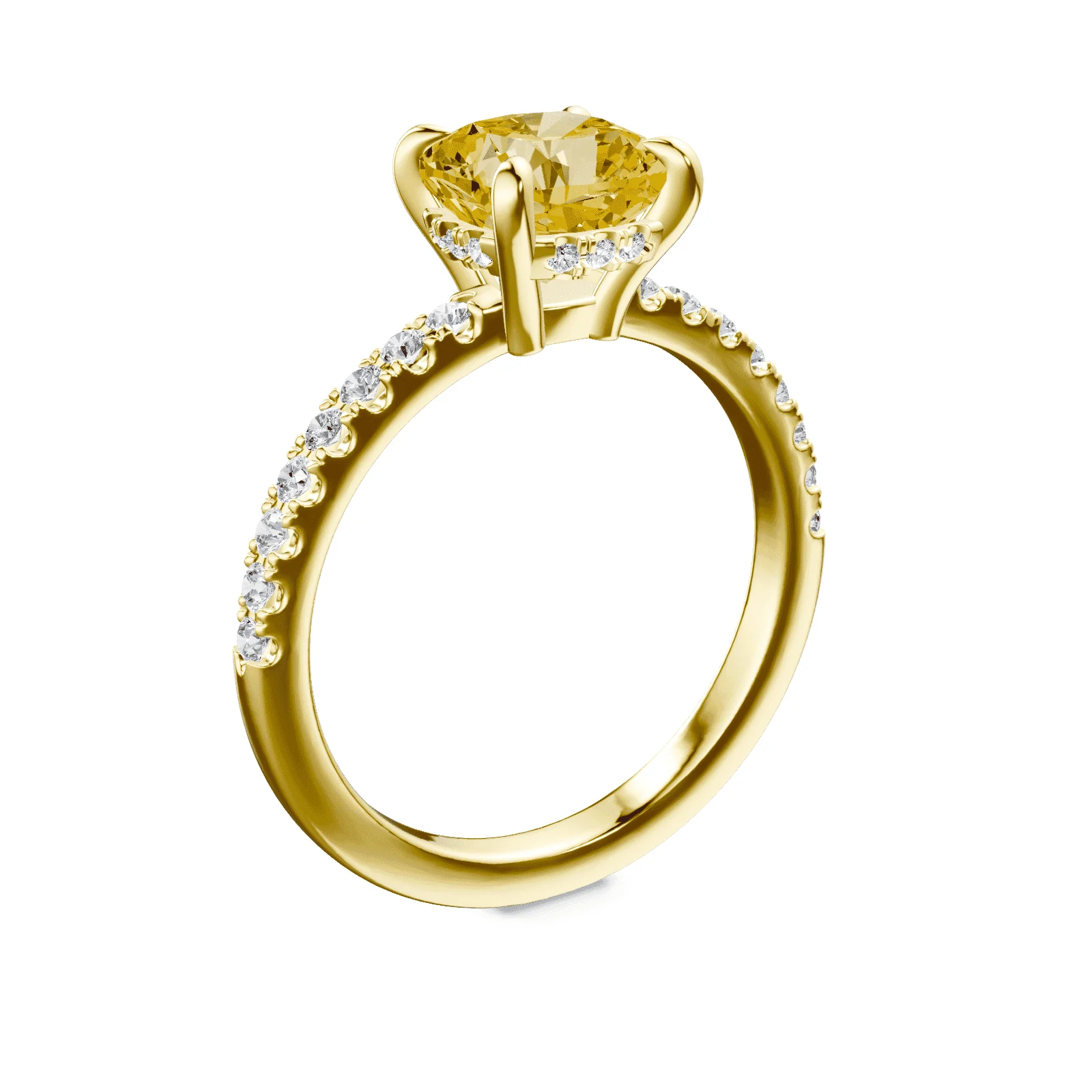 Cushion Cut Low Profile Yellow Pave Ring - Image 2