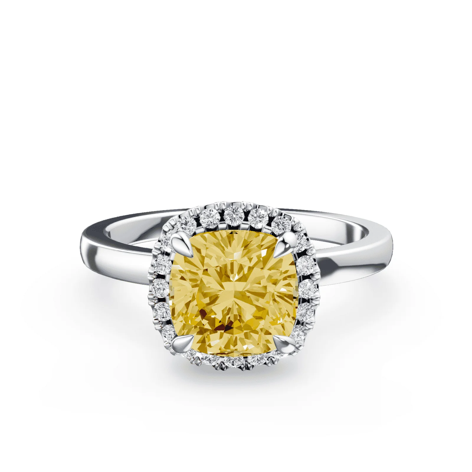 Cushion Cut Halo Yellow Diamond Ring