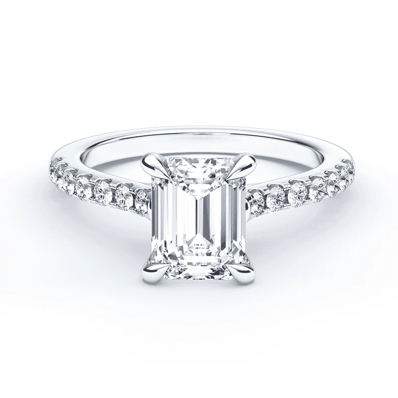 Emerald Cut Mini Cathedral Pave Ring