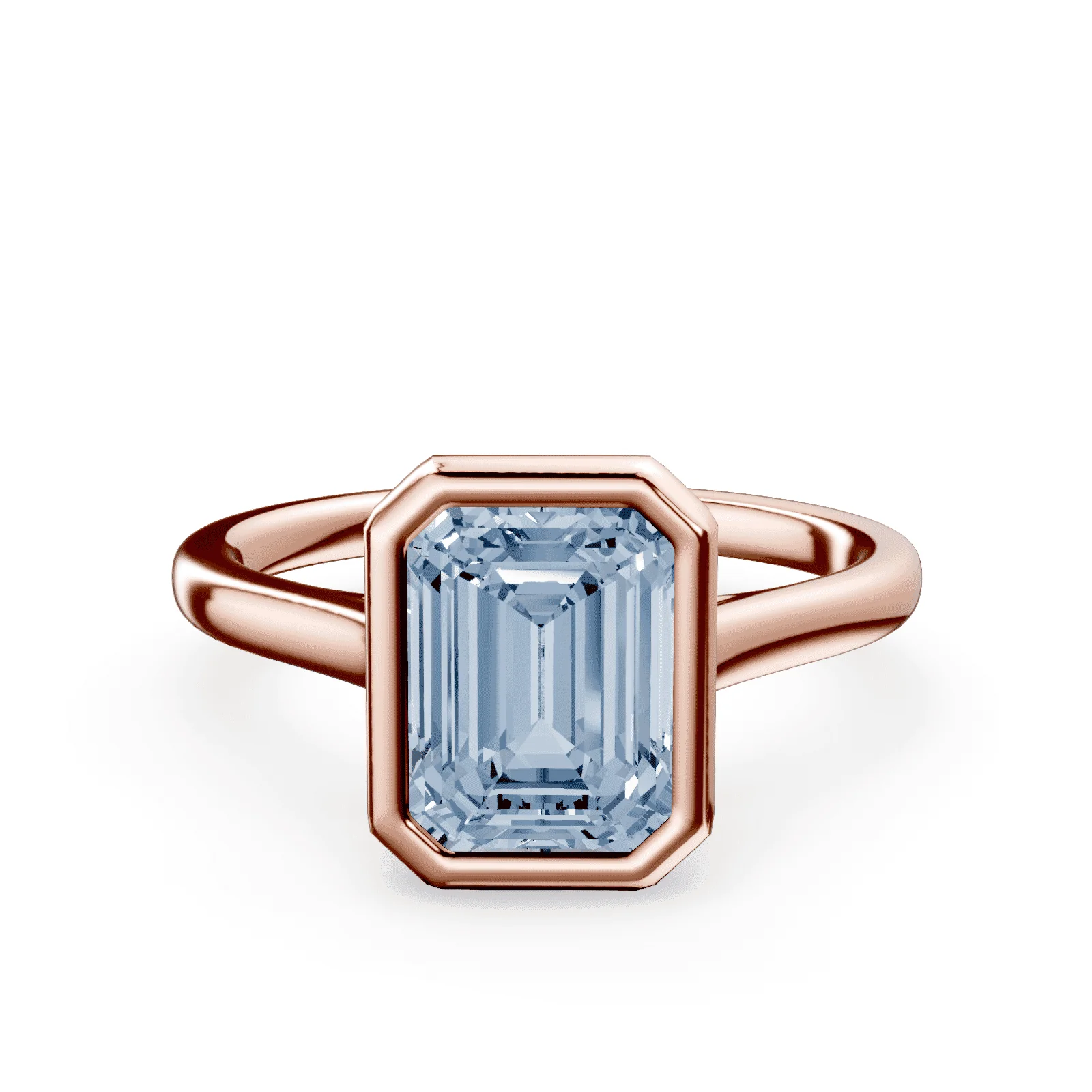 Emerald Cut Cathedral Bezel Blue Diamond Ring