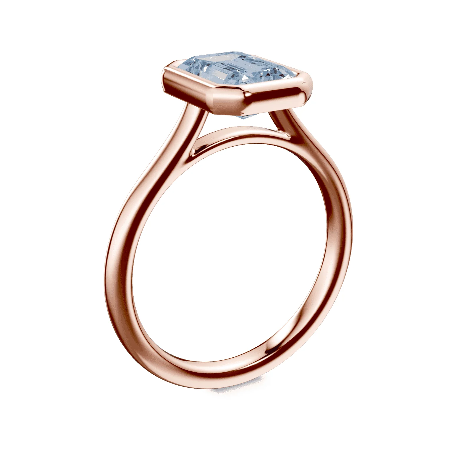 Emerald Cut Cathedral Bezel Blue Diamond Ring - Image 2