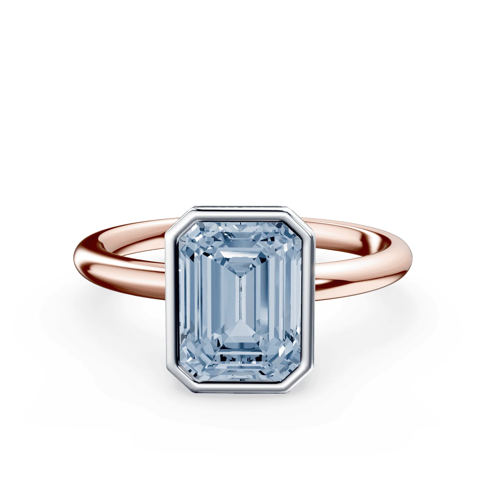 Emerald Cut Bezel Blue Diamond Ring