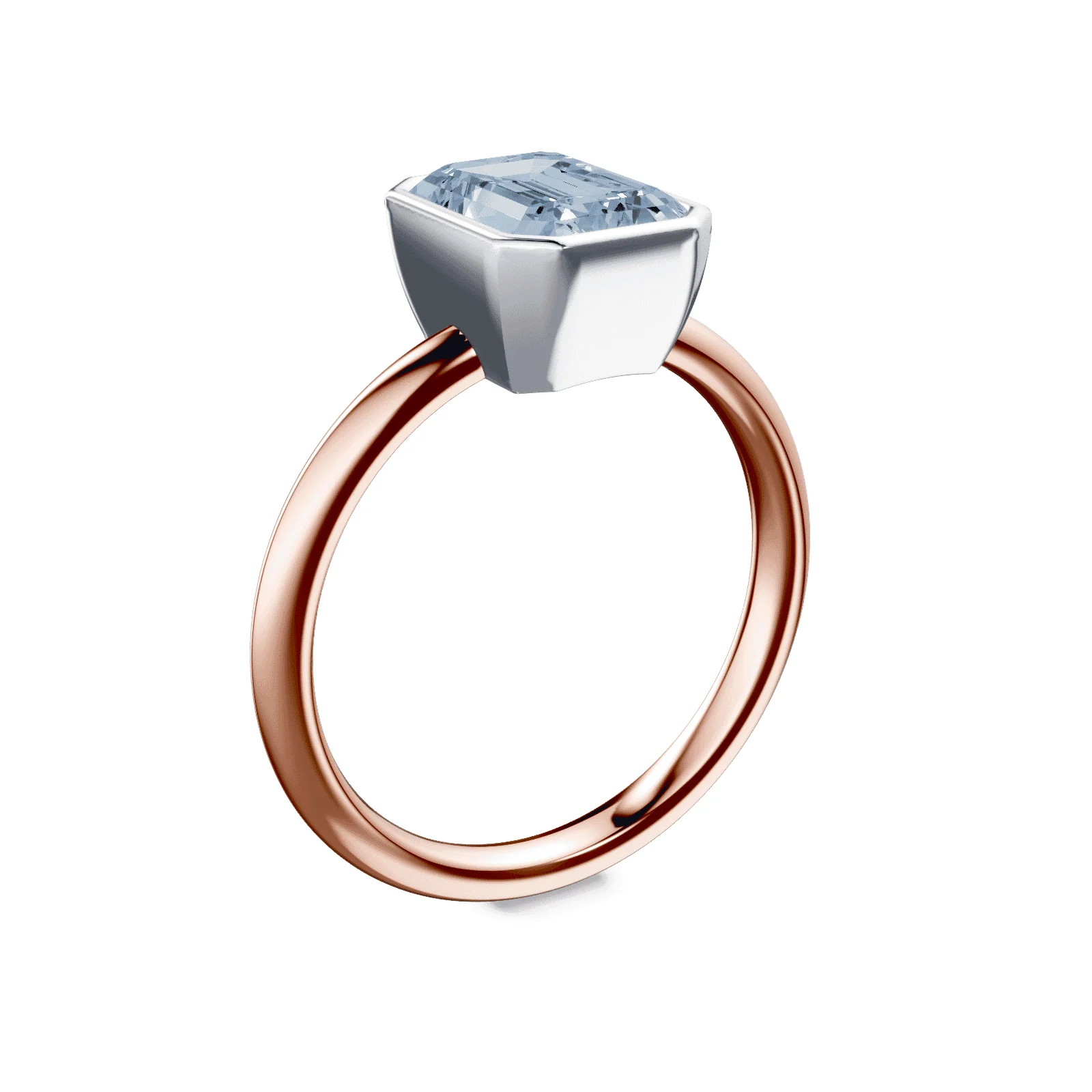 Emerald Cut Bezel Blue Diamond Ring - Image 2
