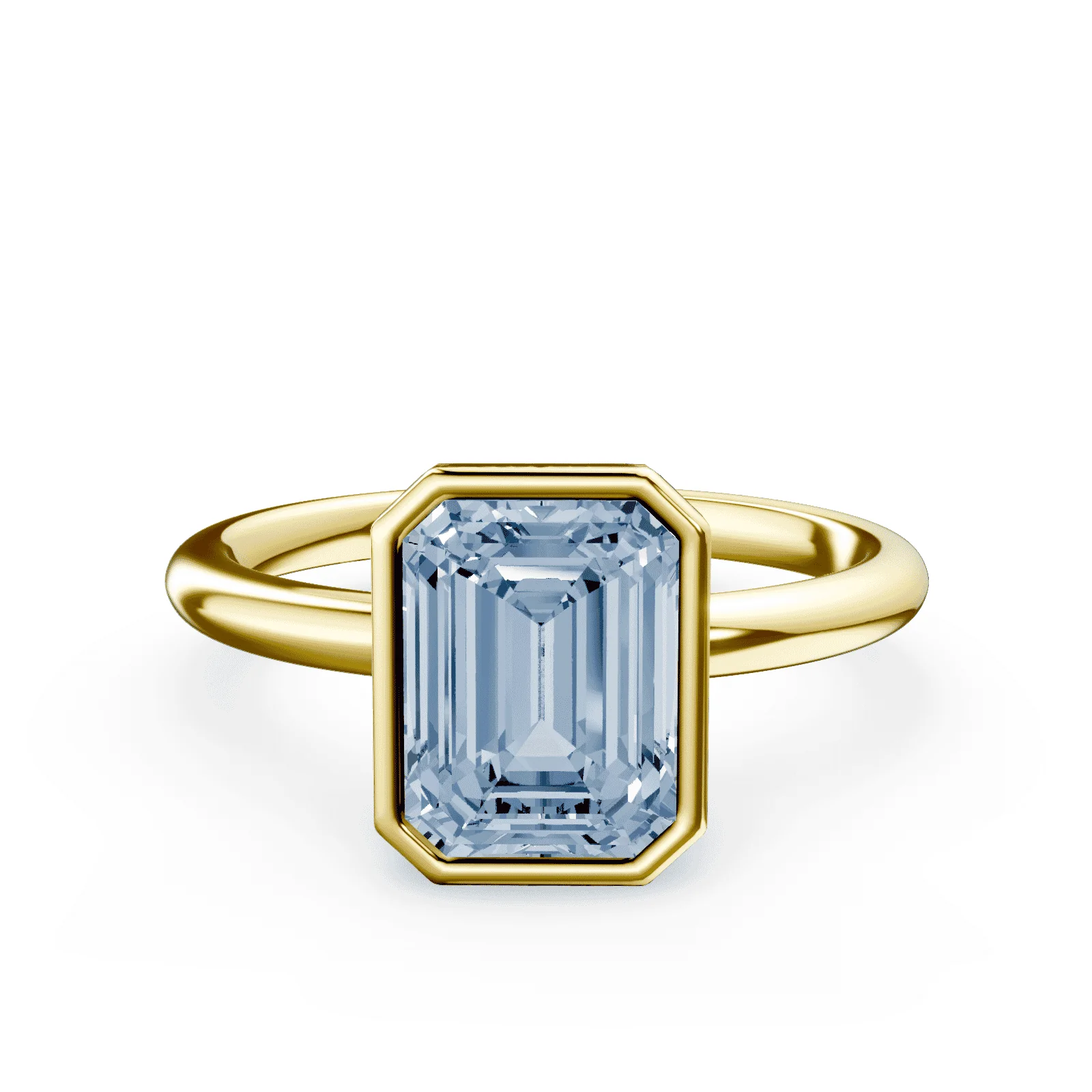 Emerald Cut Bezel Blue Diamond Ring
