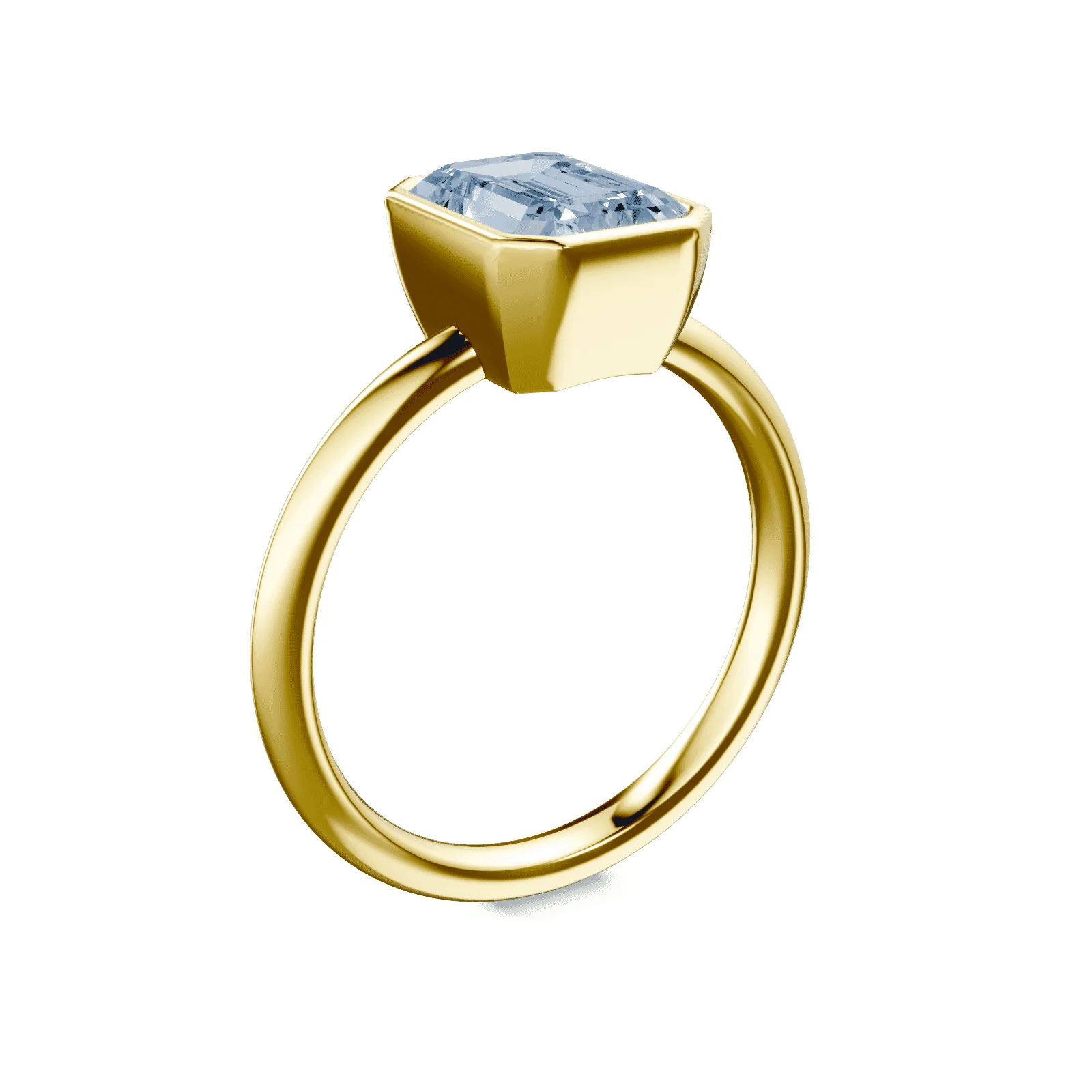 Emerald Cut Bezel Blue Diamond Ring - Image 2