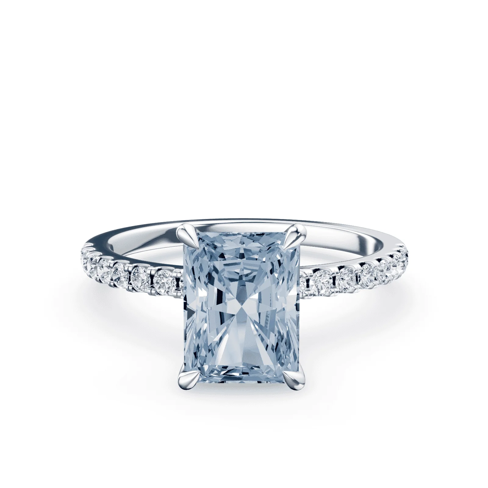 Emerald Cut Blue Diamond Pave Ring
