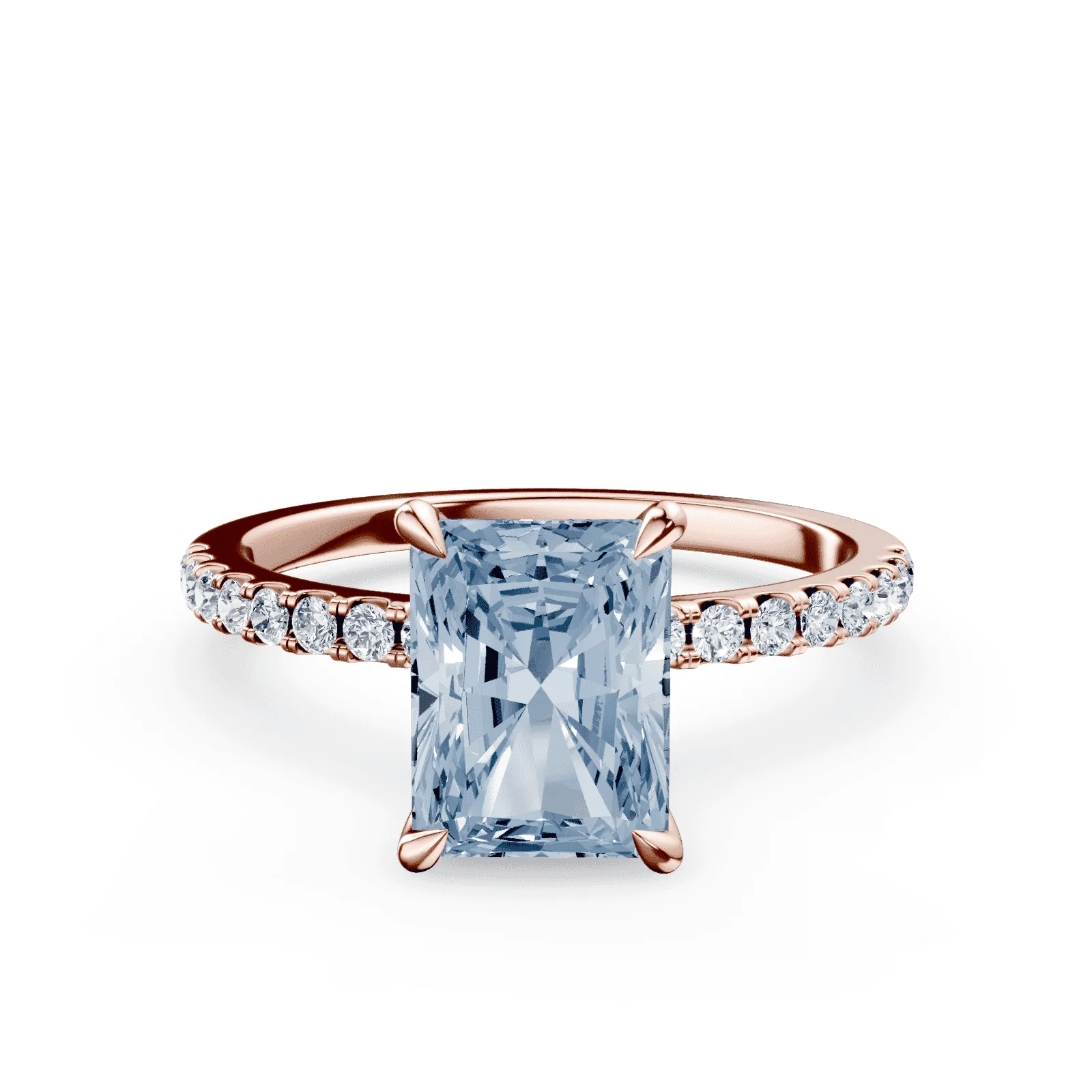 Emerald Cut Blue Diamond Pave Ring