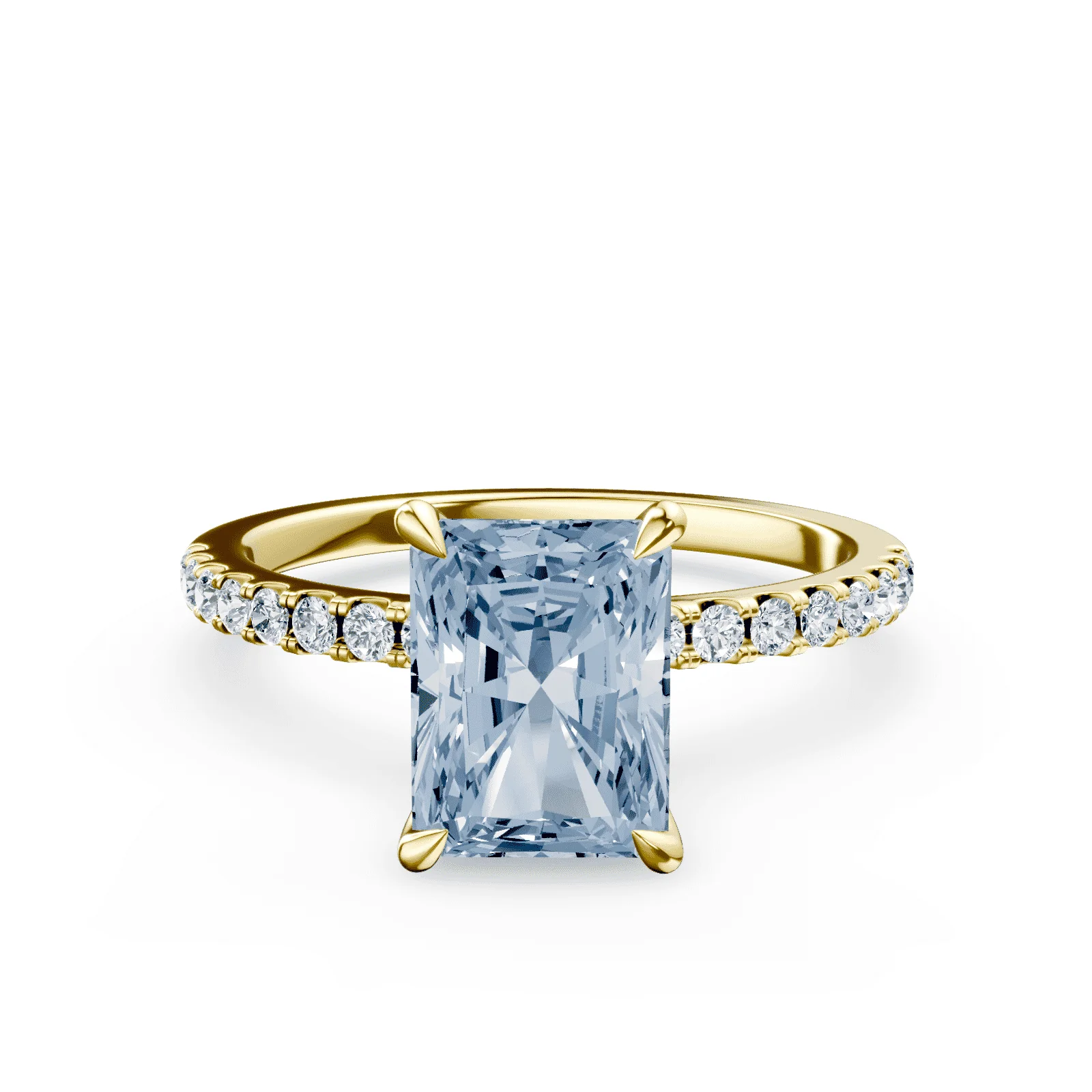 Emerald Cut Blue Diamond Pave Ring