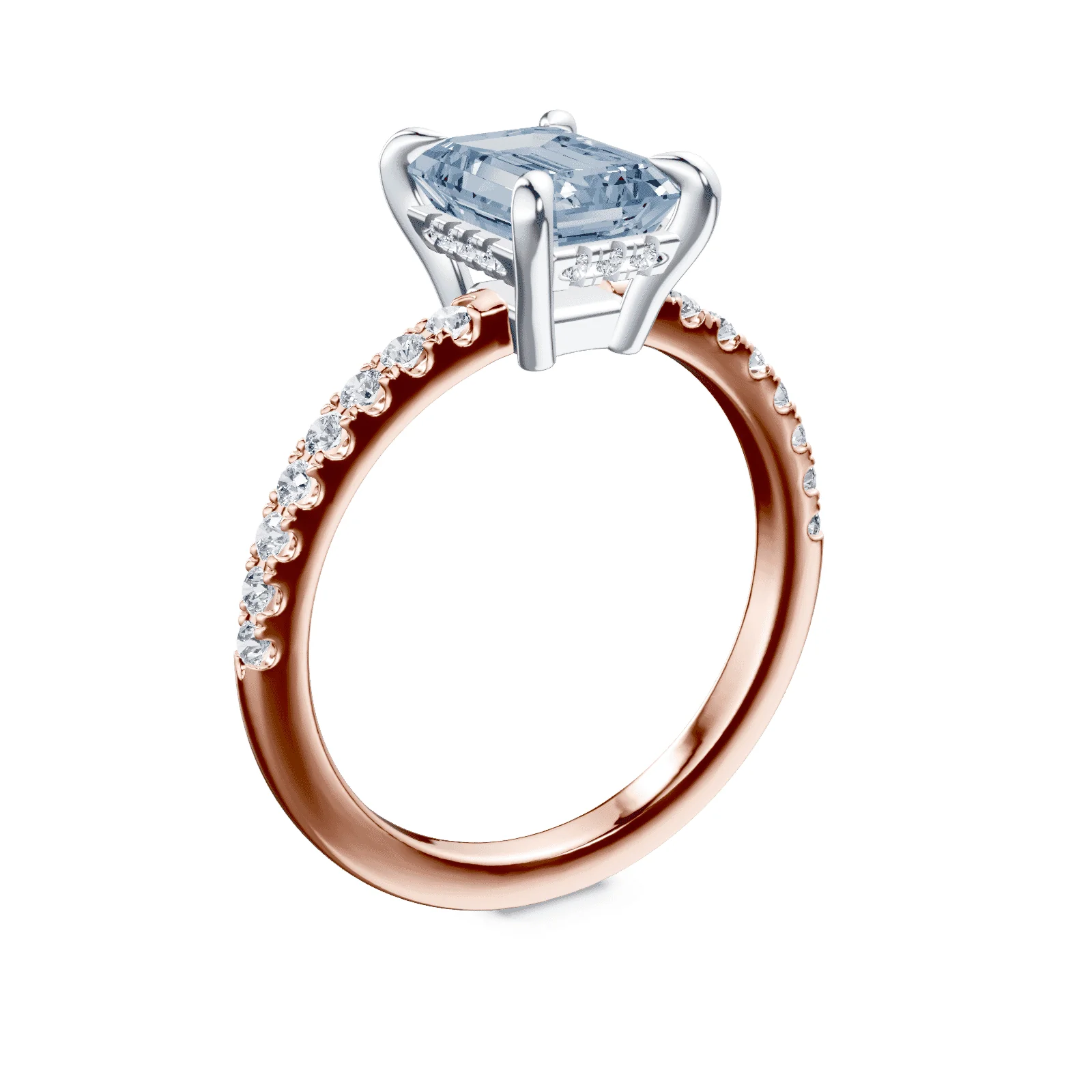 Emerald Cut Low Profile Blue Pave Ring - Image 2