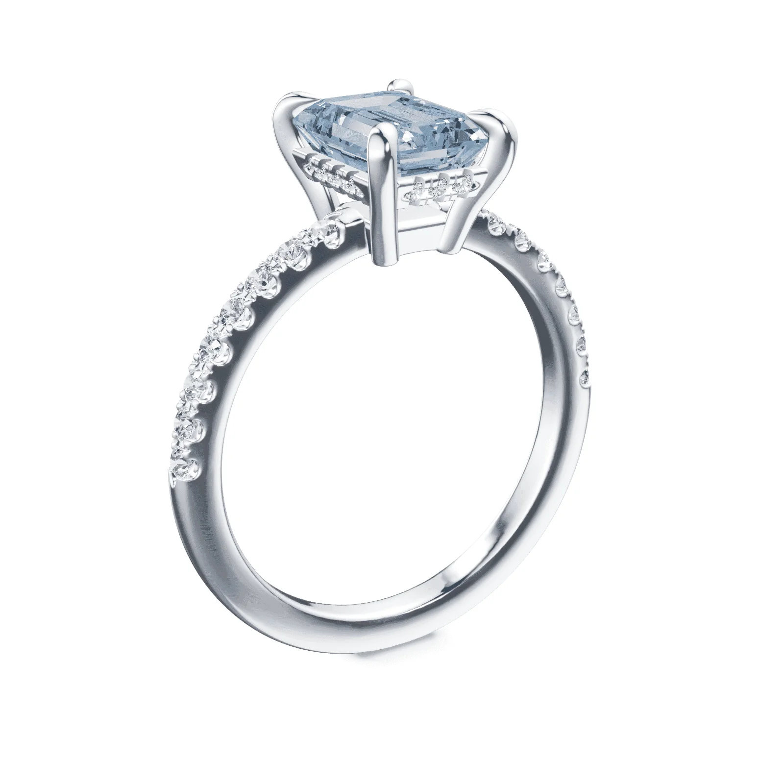 Emerald Cut Low Profile Blue Pave Ring - Image 2
