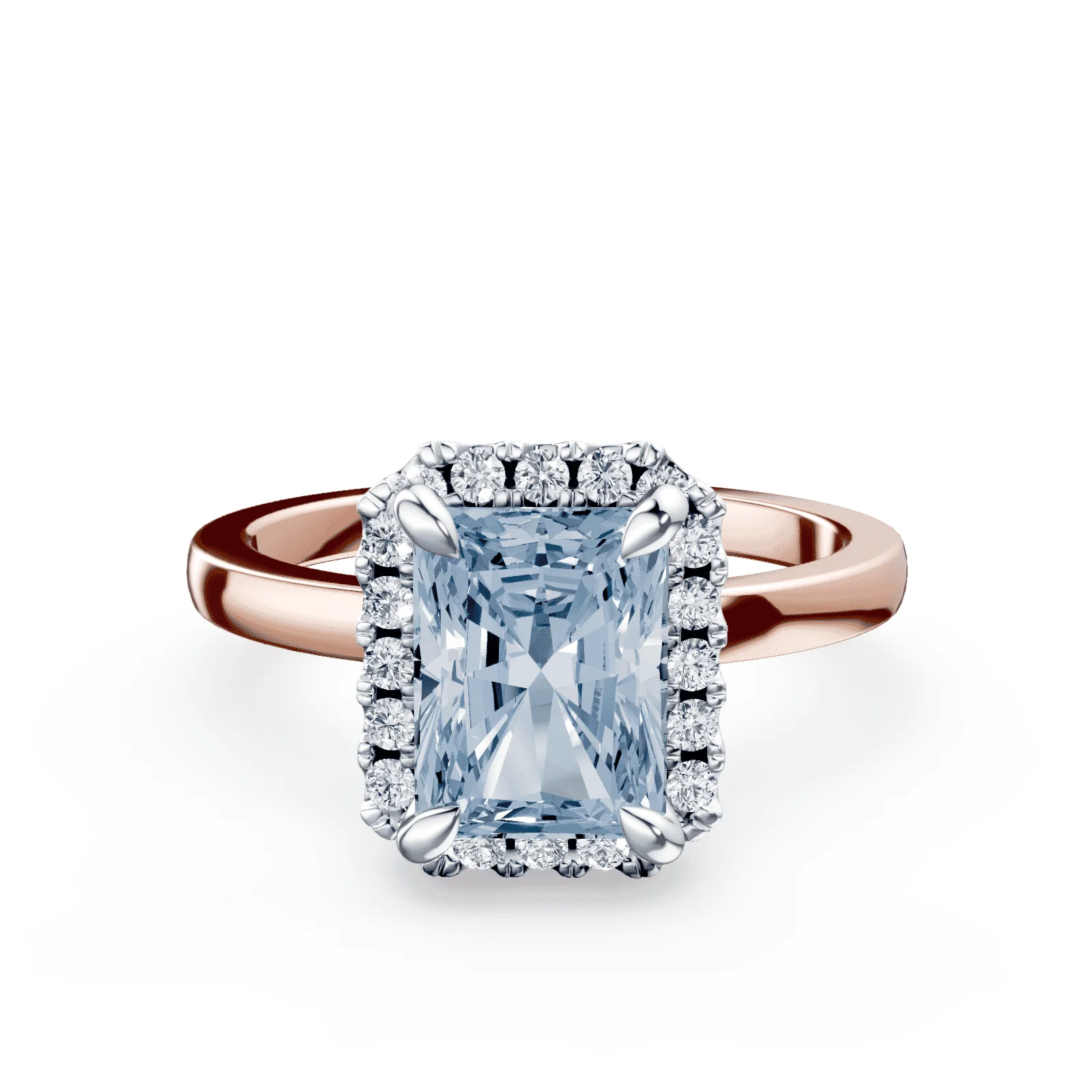 Emerald Cut Halo Blue Diamond Ring