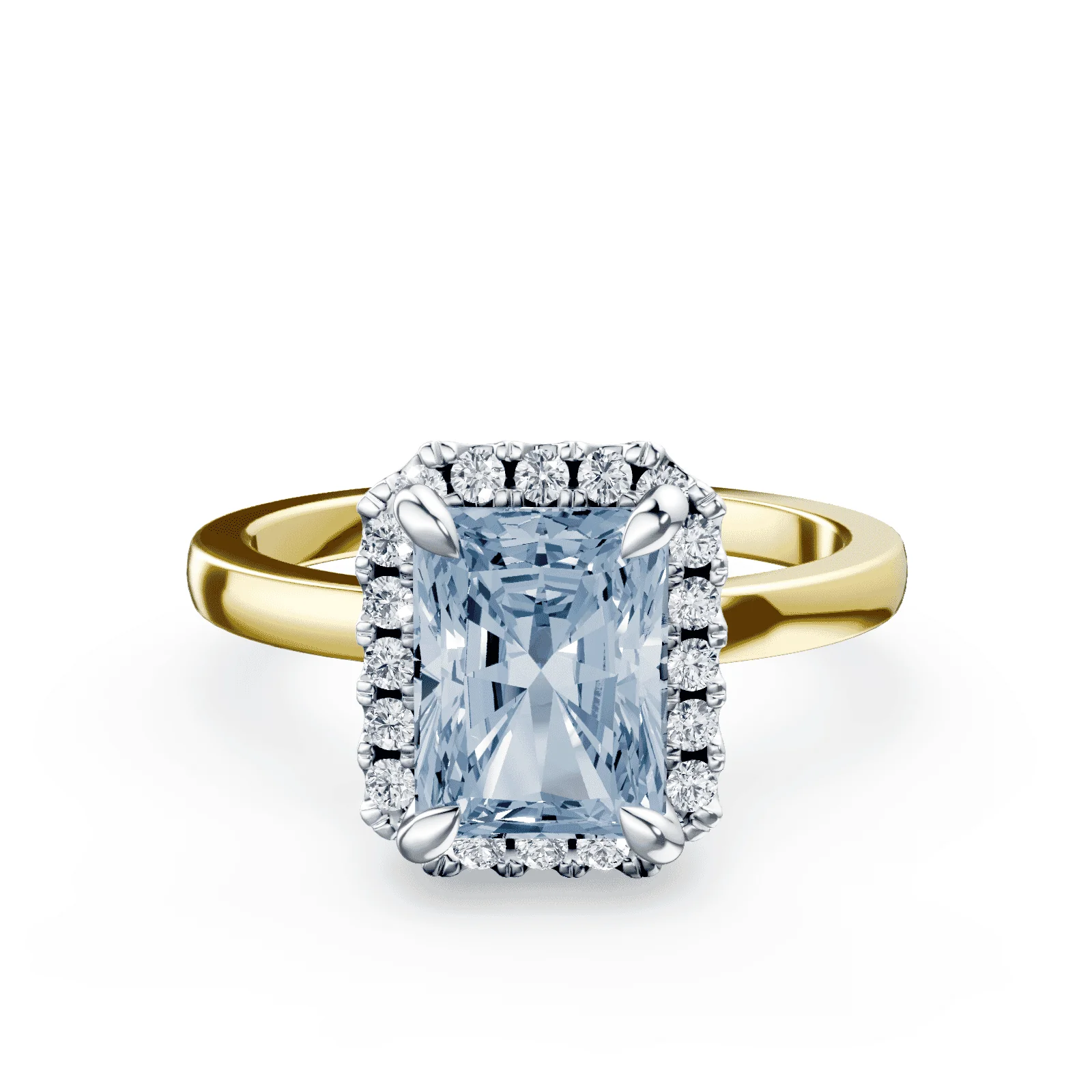 Emerald Cut Halo Blue Diamond Ring