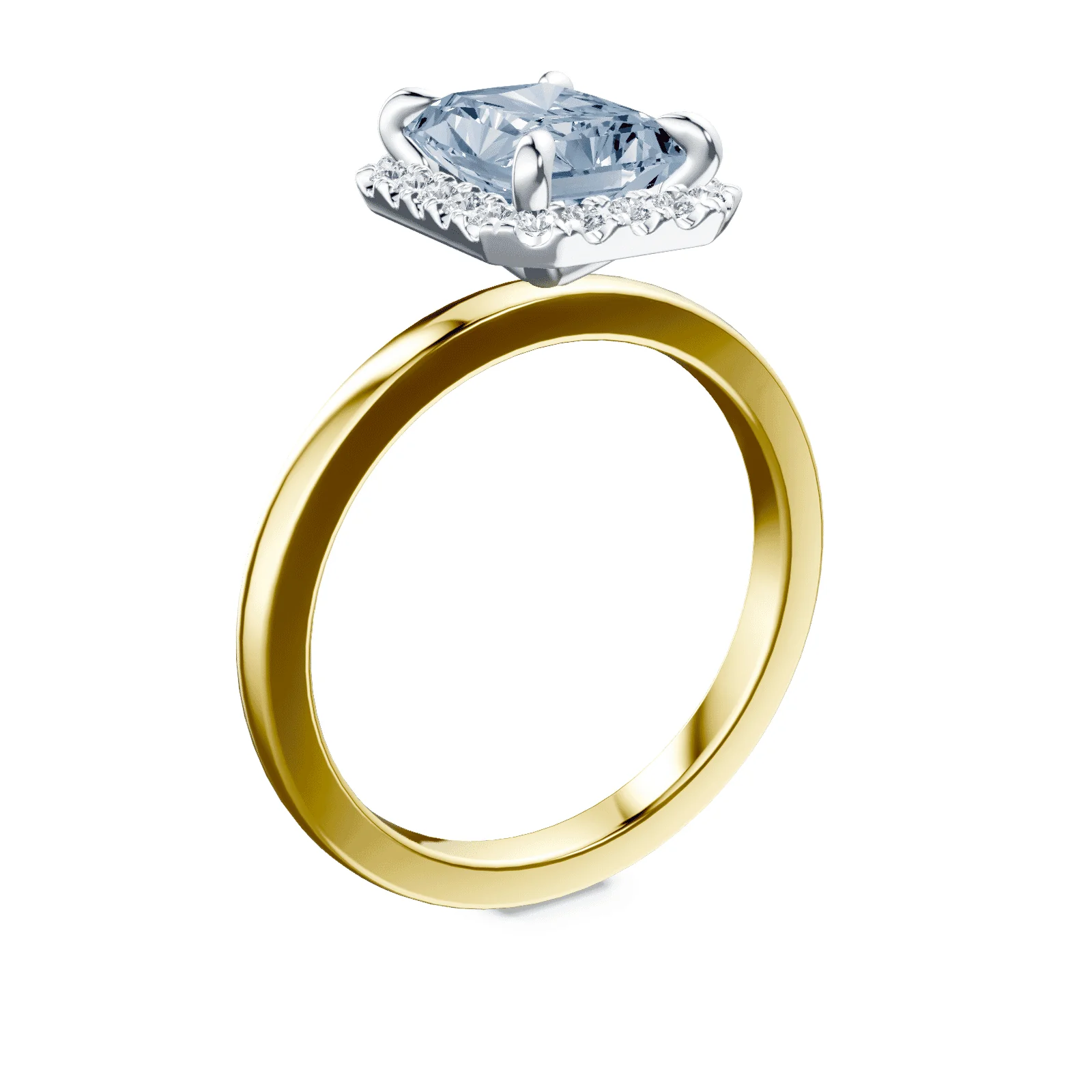Emerald Cut Halo Blue Diamond Ring - Image 2