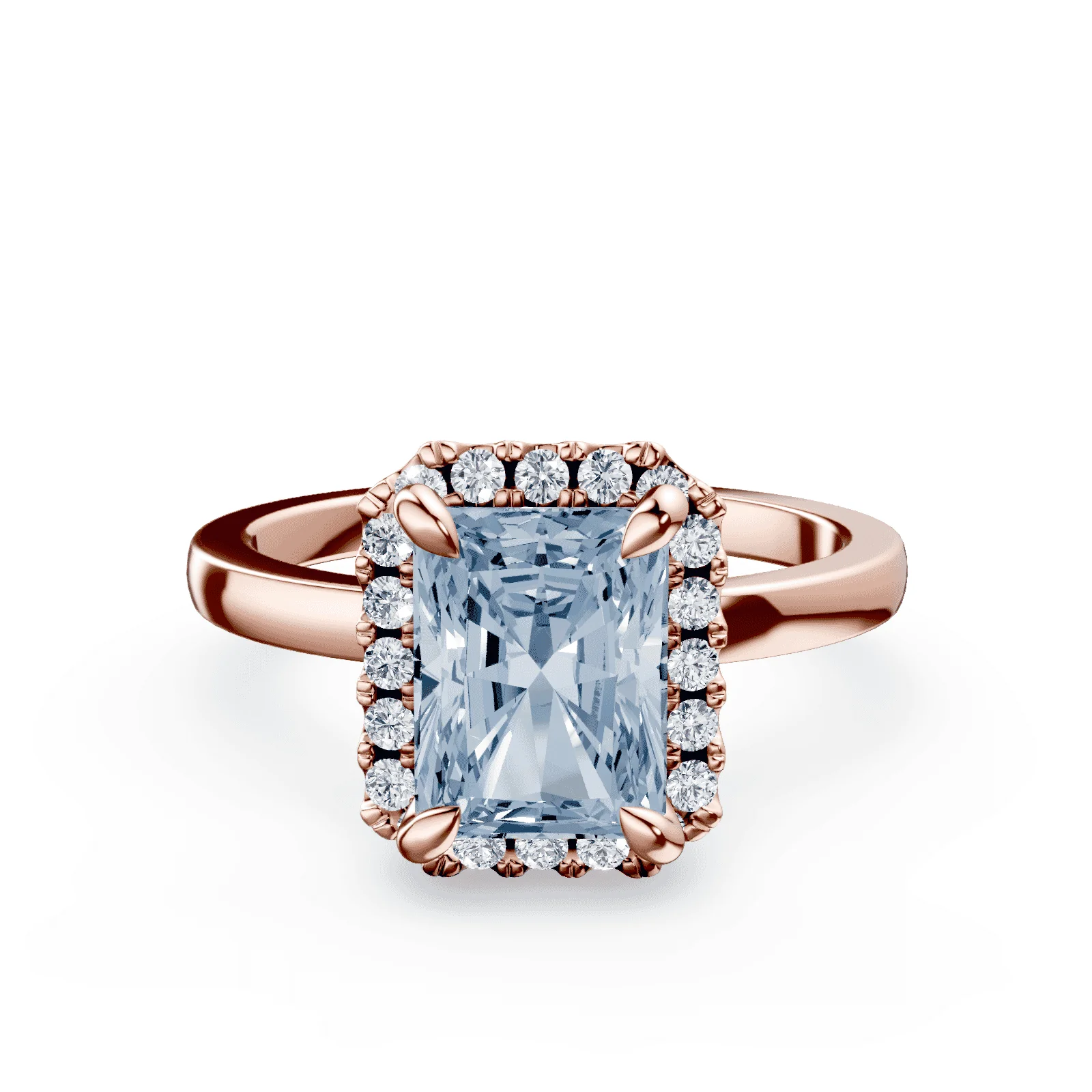 Emerald Cut Halo Blue Diamond Ring