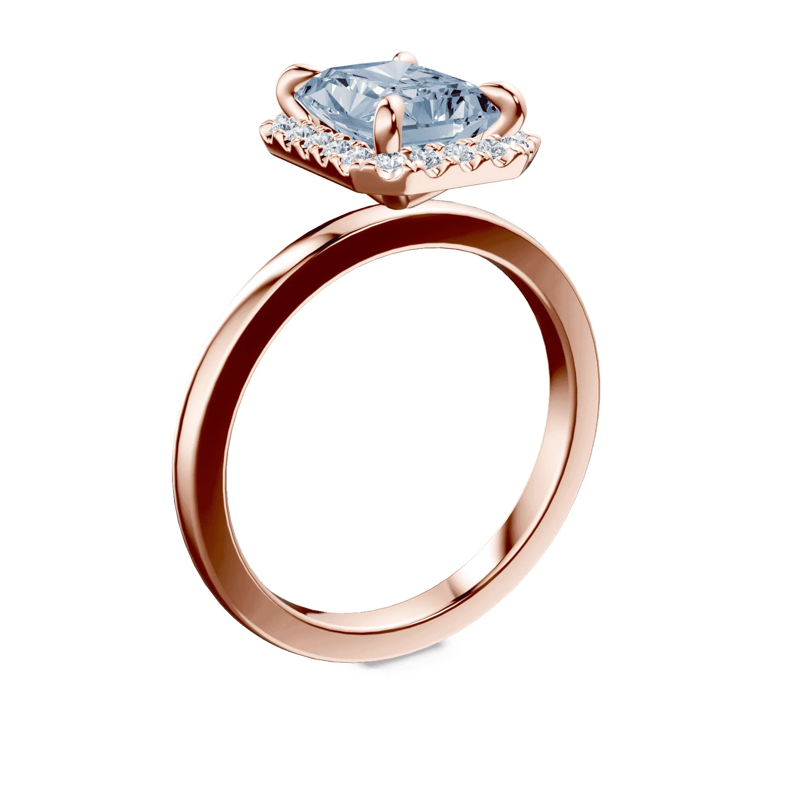 Emerald Cut Halo Blue Diamond Ring - Image 2