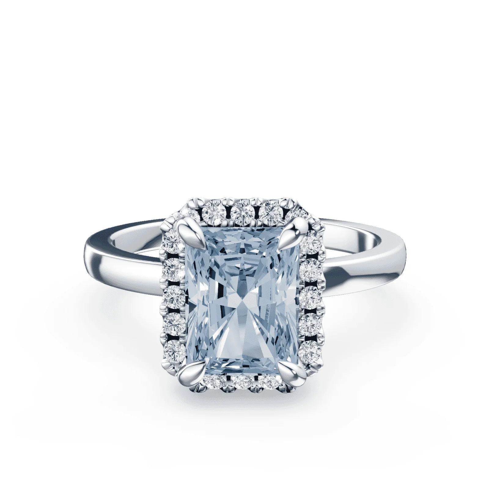 Emerald Cut Halo Blue Diamond Ring