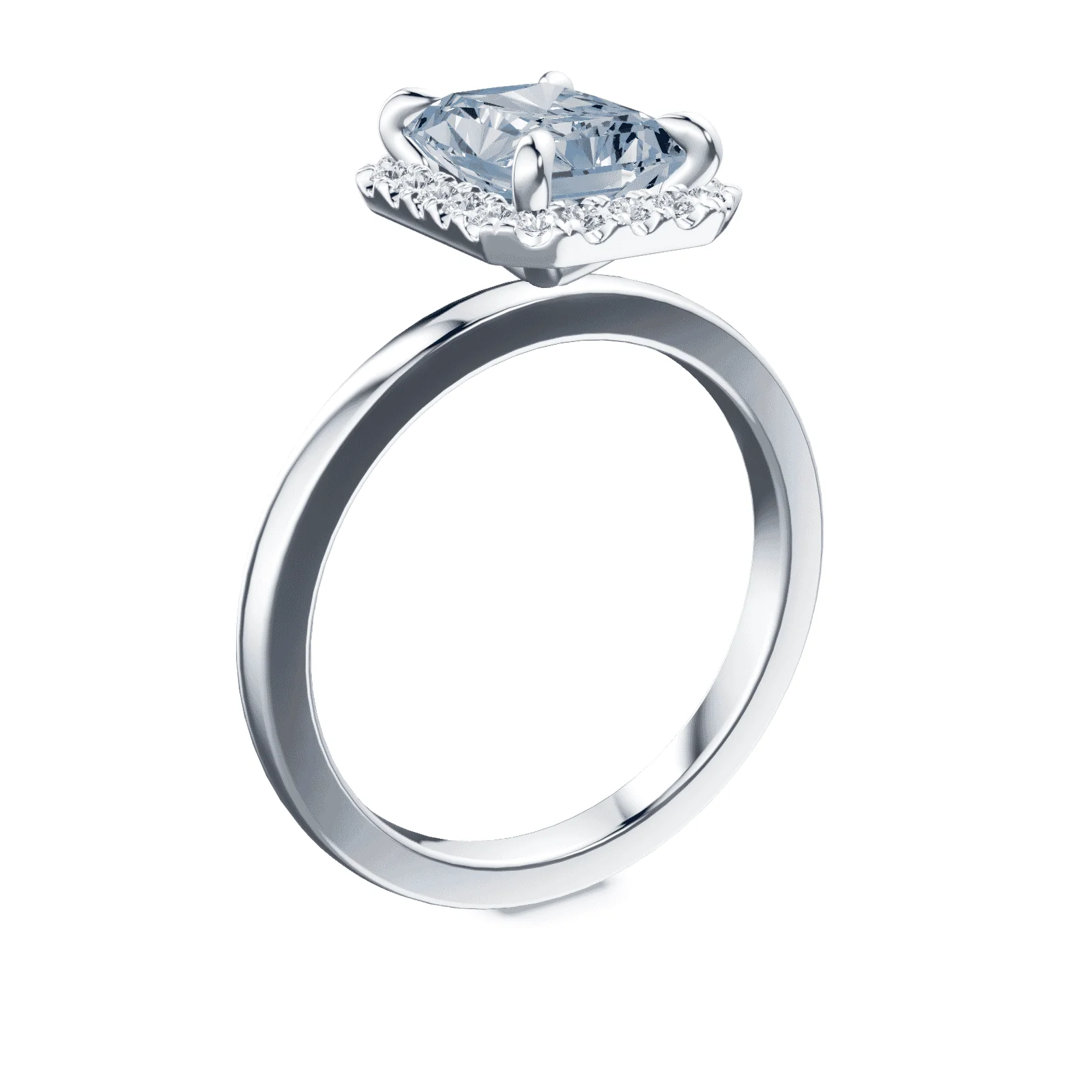 Emerald Cut Halo Blue Diamond Ring - Image 2