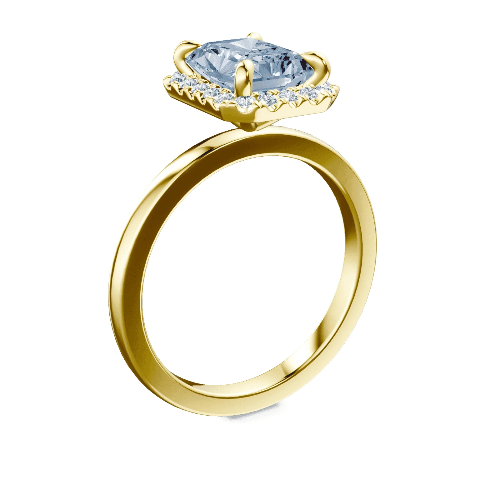 Emerald Cut Halo Blue Diamond Ring - Image 2