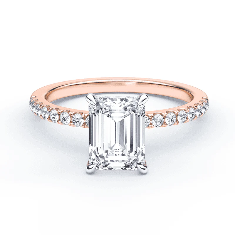 Emerald Low Hidden Halo Pave Ring