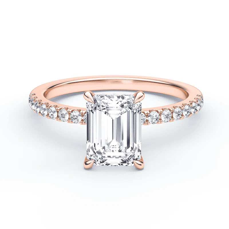 Emerald Low Hidden Halo Pave Ring