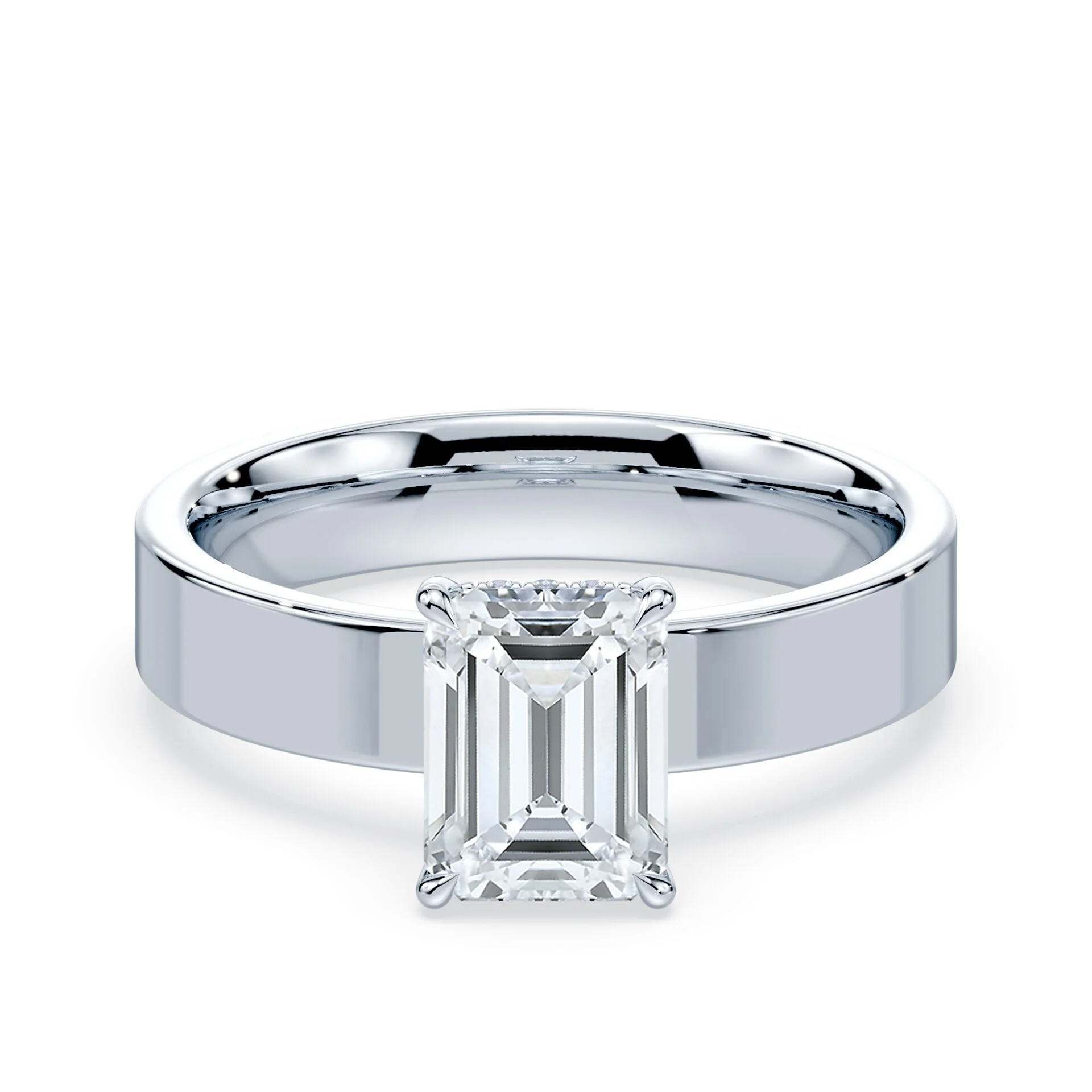 Emerald Cut Low Hidden Halo Wide Ring