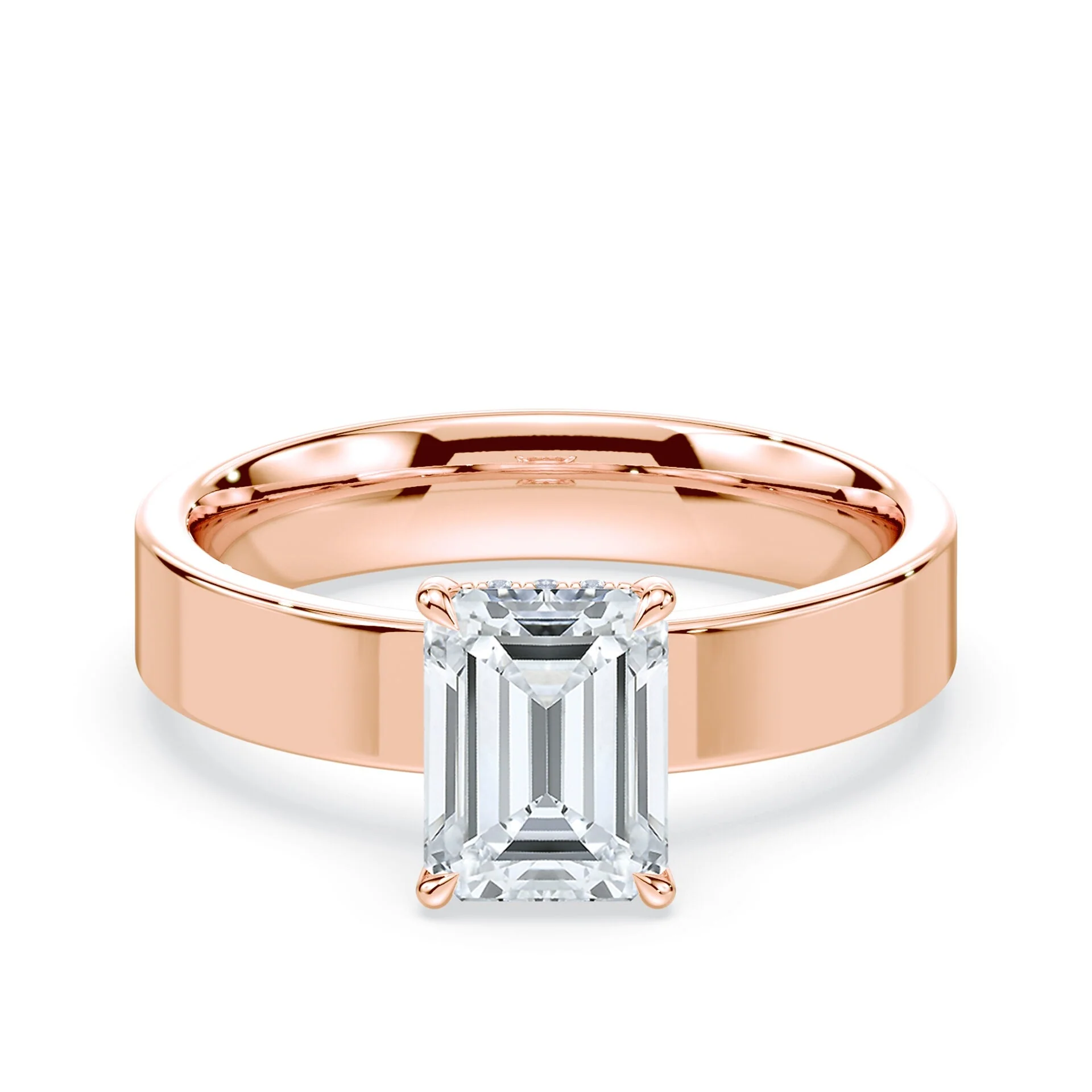Emerald Cut Low Hidden Halo Wide Ring