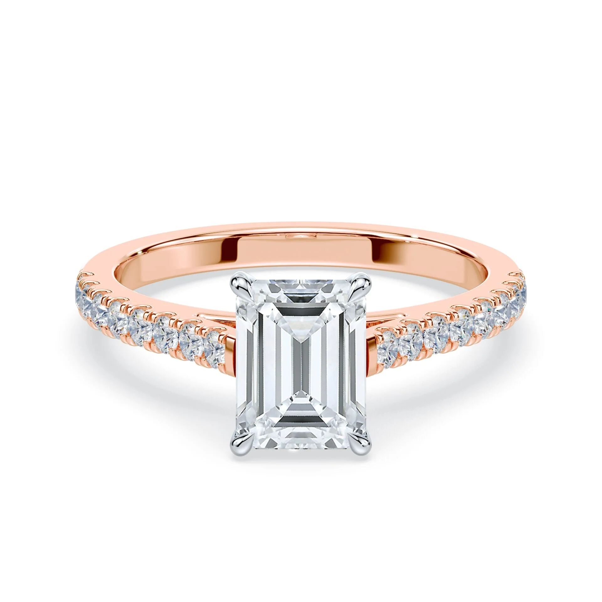 Emerald Cut Sleek Pave Cathedral